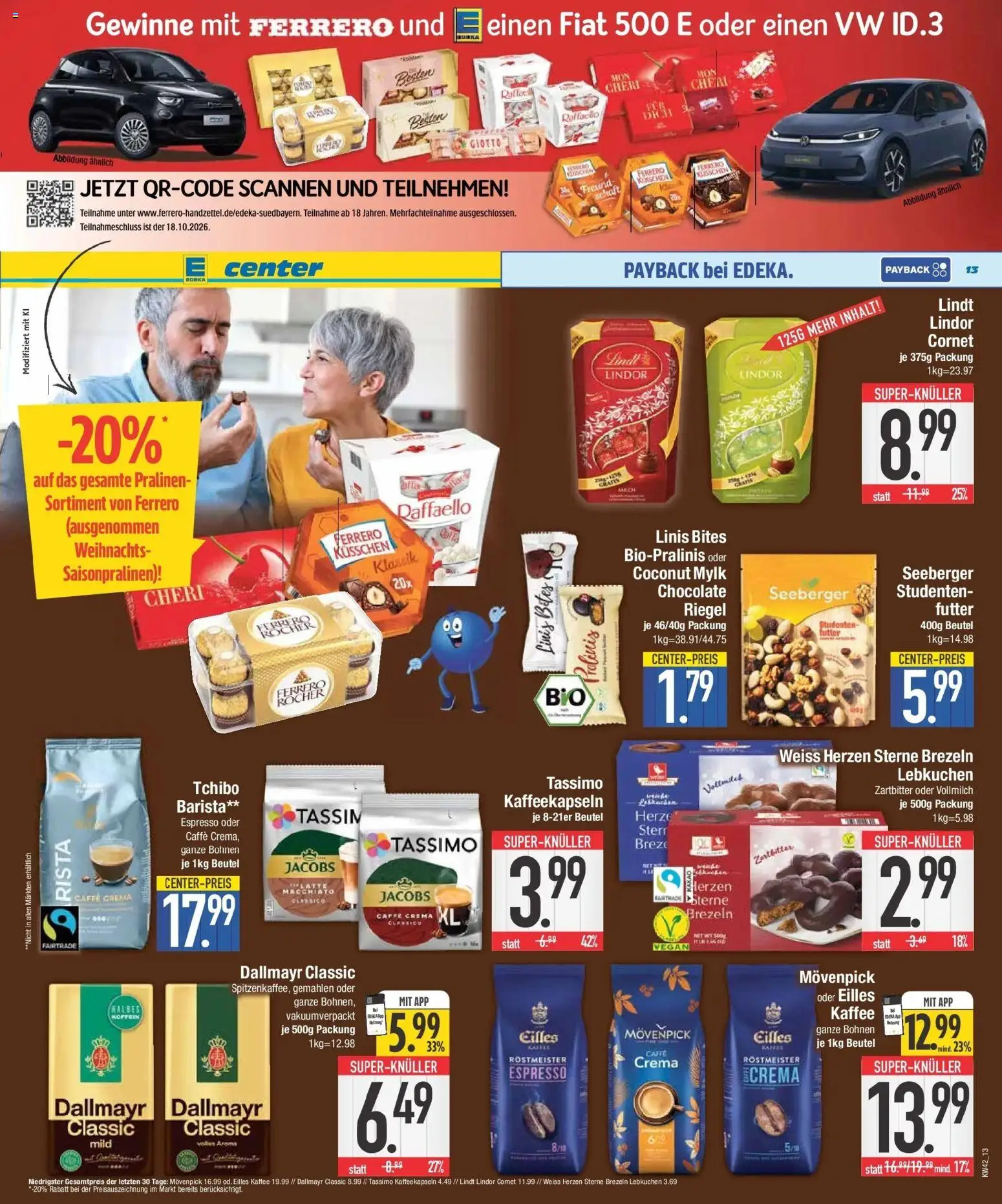 E center Prospekt München (ab 12.10.2026) zum Blättern | Seite: 13 | Produkte: Raffaello, Eilles kaffee, Dallmayr, Tassimo