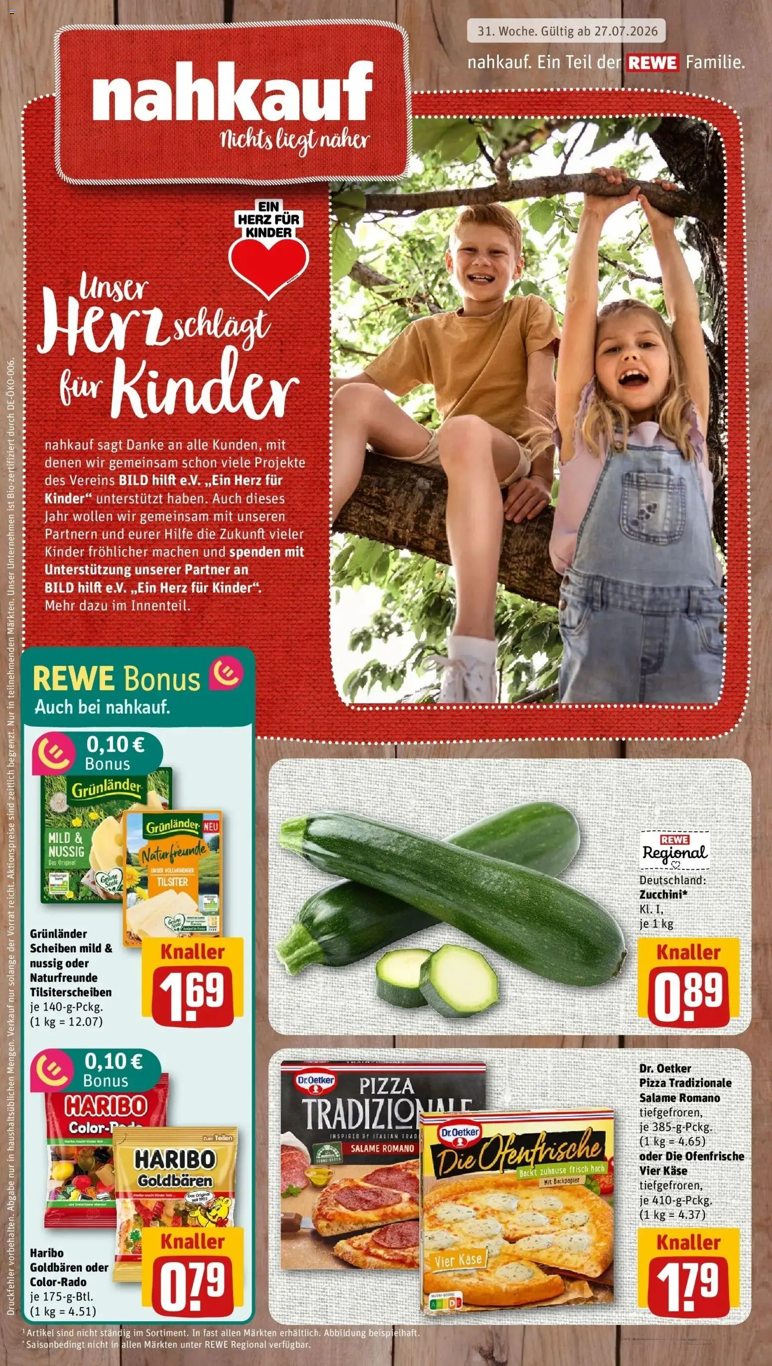 Rewe Prospekt Wildpoldsried – gültig ab 27.07.2026 | Seite: 1 | Produkte: Haribo, Käse, Ofenfrische, Pizza
