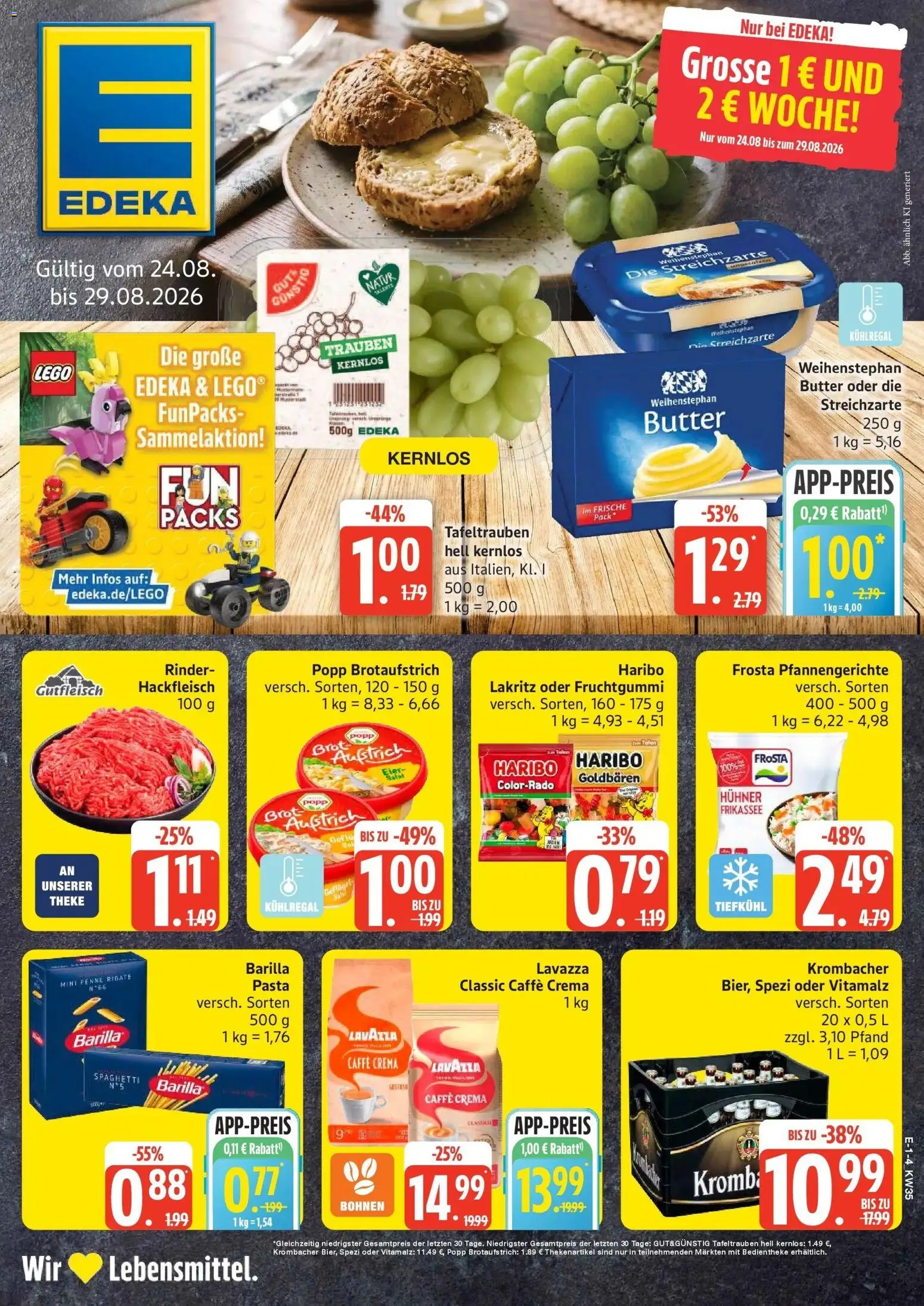Edeka Prospekt Dobbertin (ab 24.08.2026) » Angebote Online | Seite: 1 | Produkte: Butter, Barilla, Weihenstephan butter, Frosta