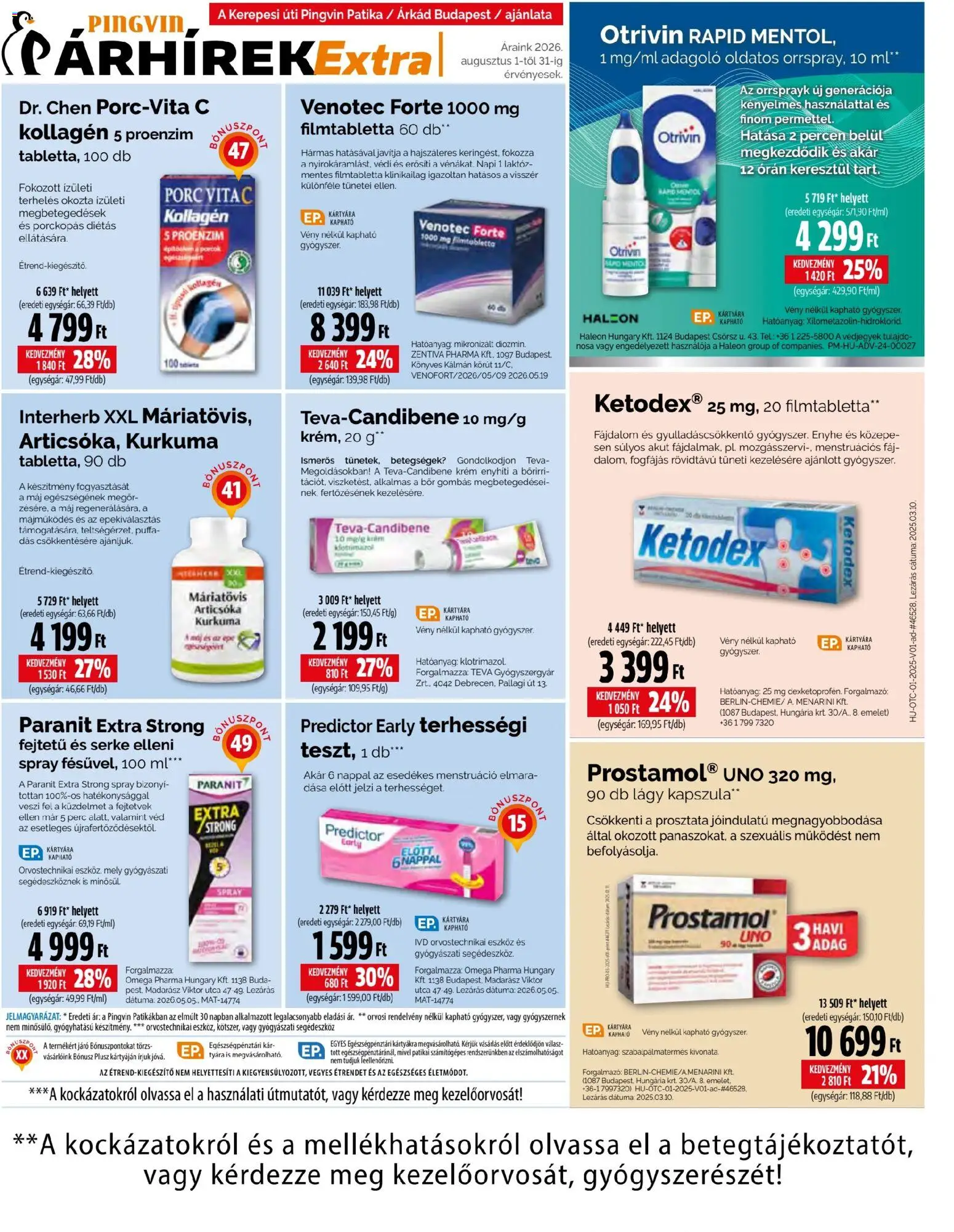 Pingvin Patika akciós ujság - amely érvényes a következő dátumtól: 2026.08.01. | Oldal: 9 | Termékek: Articsóka, Kollagén, Kurkuma, Bor