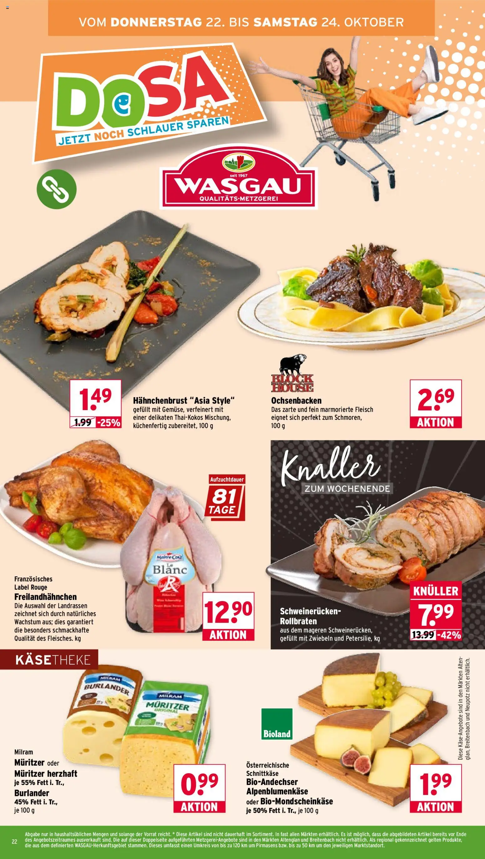 Wasgau Prospekt – gültig ab 19.10.2026 | Seite: 22 | Produkte: Milram, Schweinerucken, Fleisch, Hahnchenbrust