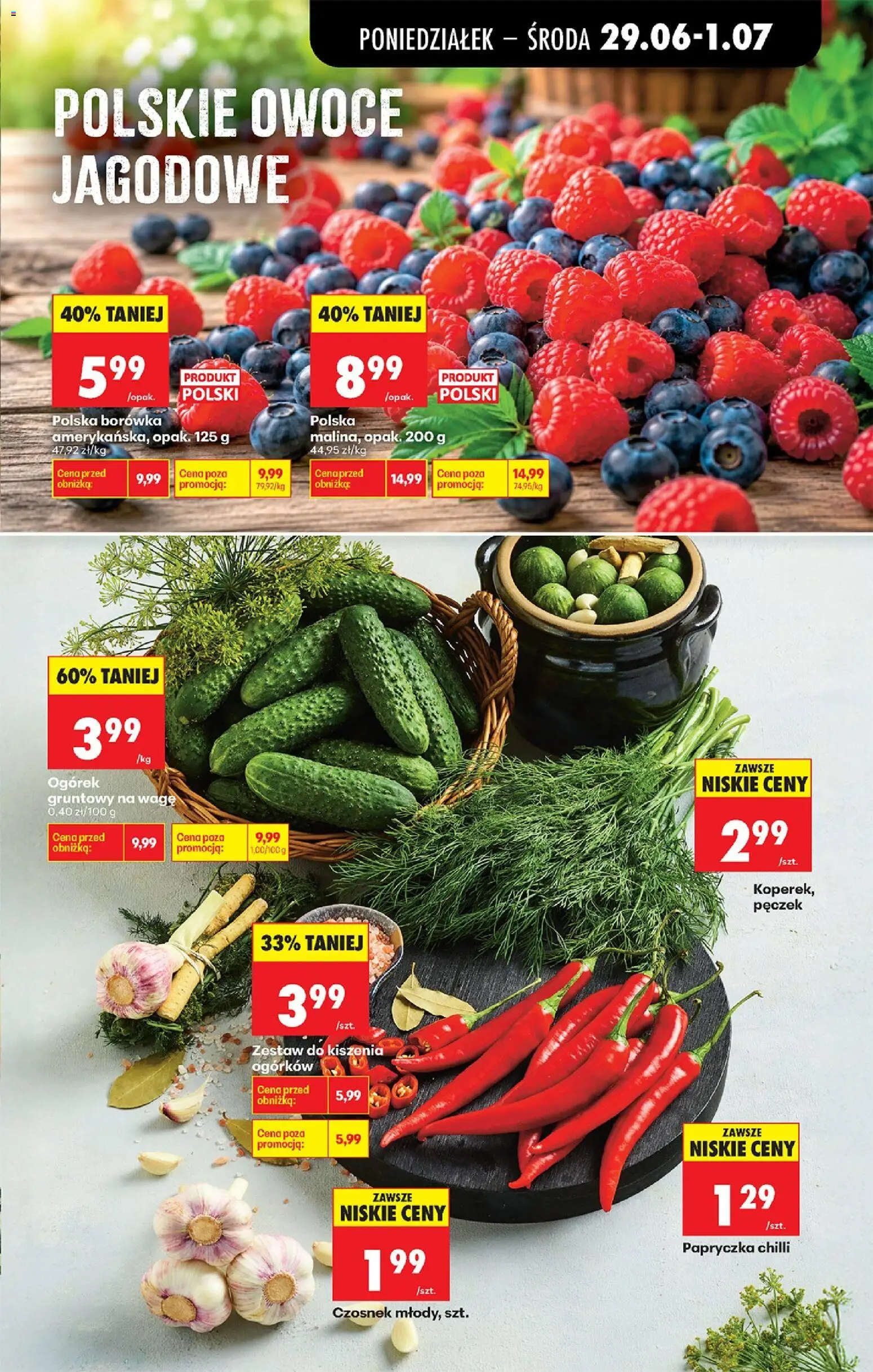 Biedronka gazetka od poniedziałku od 29.06.2026 | Strona: 31 | Produkty: Czosnek, Chili, Malina, Zestaw do kiszenia ogórków