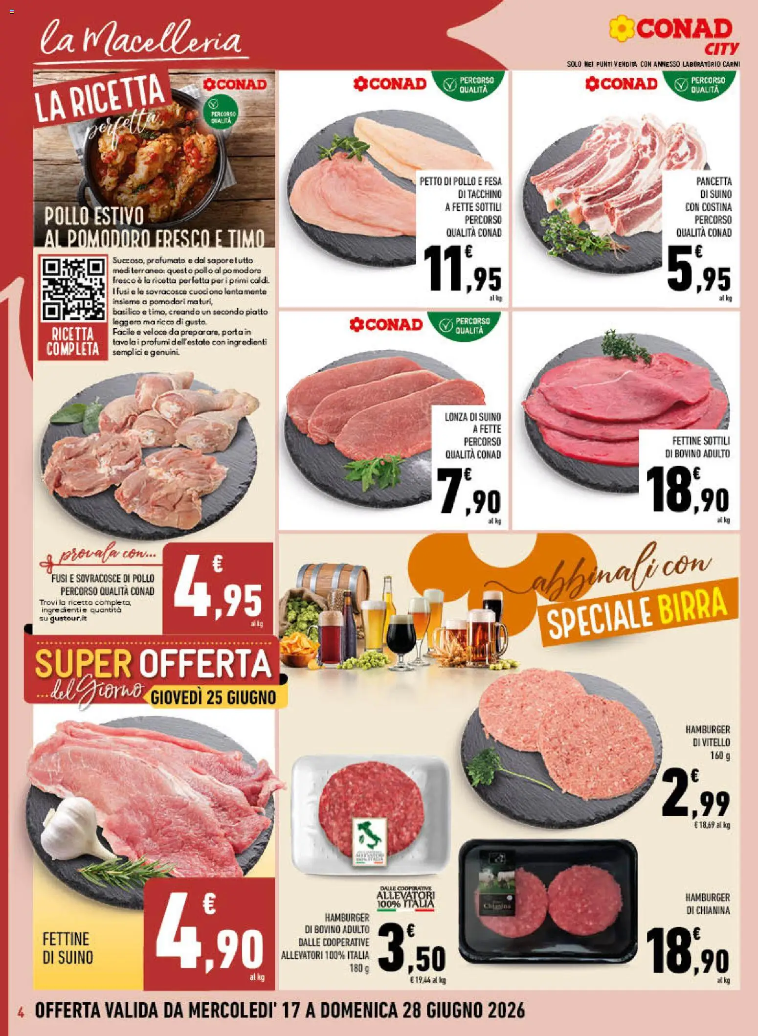 Volantino Conad del 17.06.2026 | Pagina: 4 | Prodotti: Pancetta, Tacchino, Pomodoro, Basilico