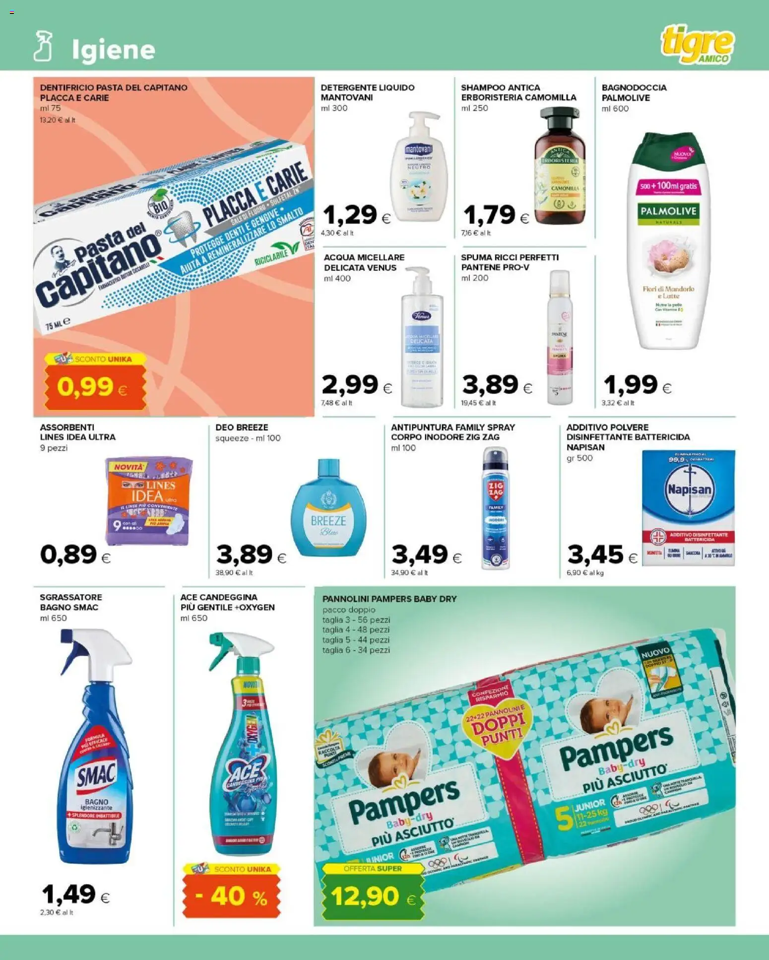 Volantino Tigre del 19.05.2026 | Pagina: 11 | Prodotti: Shampoo, Pannolini, Candeggina, Acqua