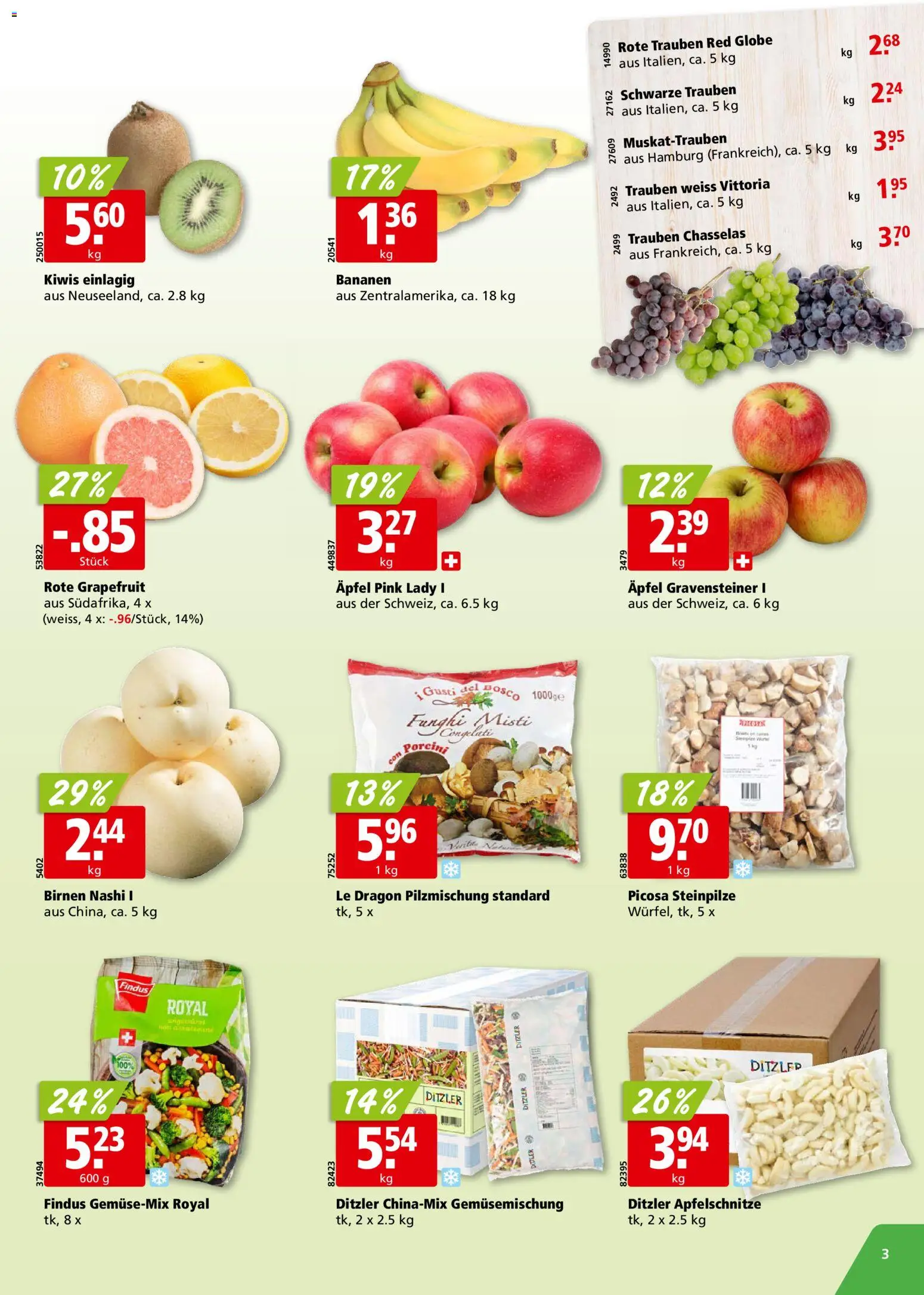 Aligro aktionen Chavannes, Matran, Genf, Sitten – gültig ab 24.08.2026 | Seite: 3 | Produkte: Äpfel, Bananen, Grapefruit, Birnen