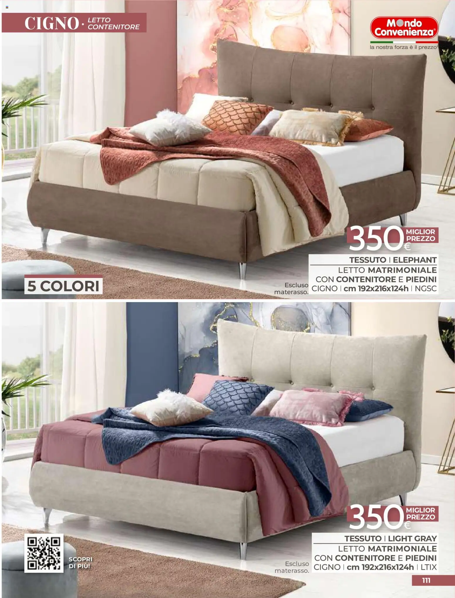 Volantino Mondo Convenienza del 01/09/2026 | Pagina: 113 | Prodotti: Letto matrimoniale, Letto contenitore, Contenitore, Letto