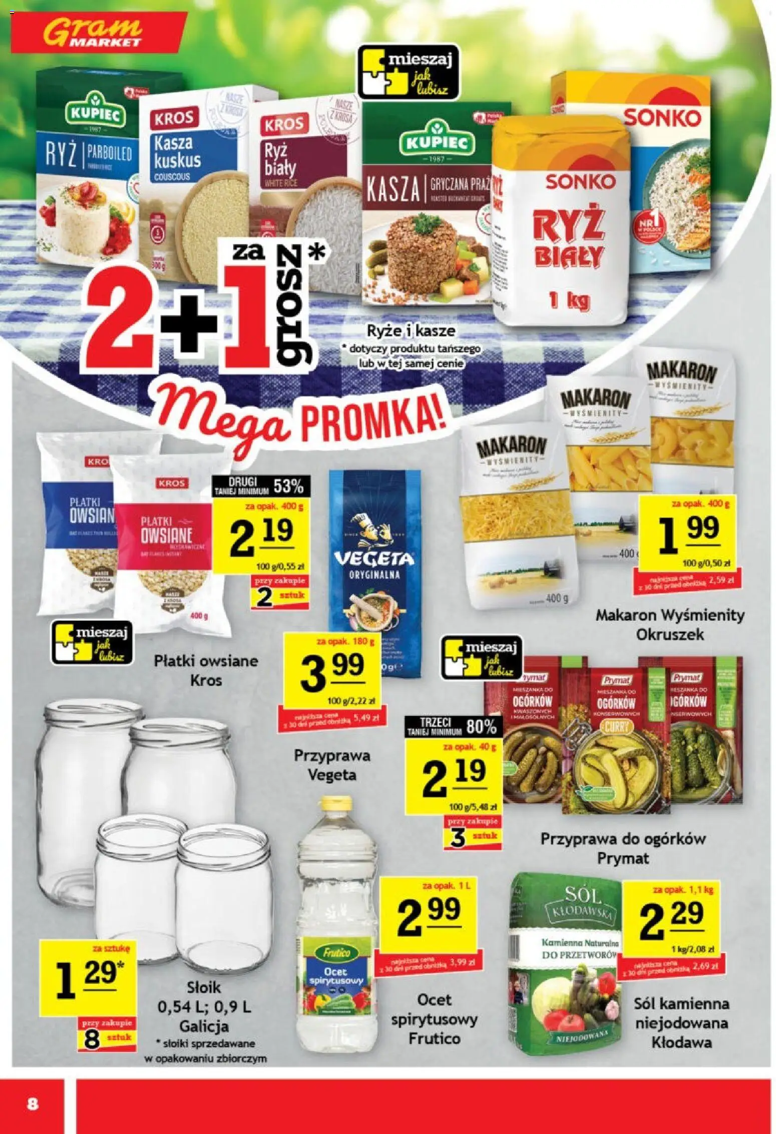 Gram Market gazetka od 05.08.2026 | Strona: 8 | Produkty: Ocet, Płatki owsiane, Ryż, Sól