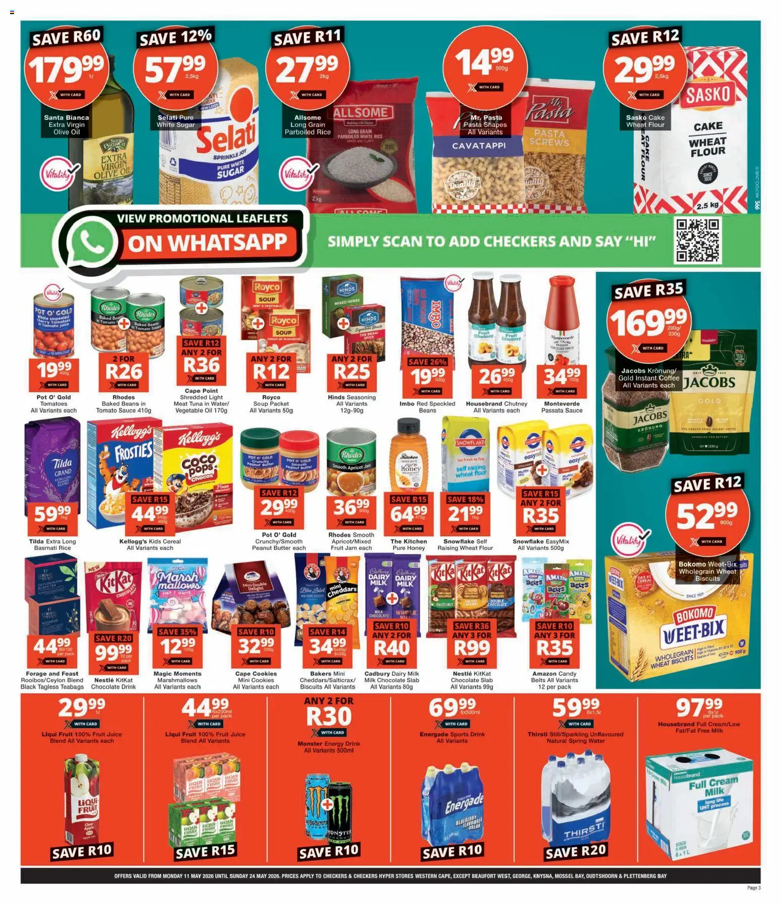 New Checkers catalogue – valid from 11.05.2026 | Page: 3 | Products: Rice, Tomato sauce, Water, Fruit