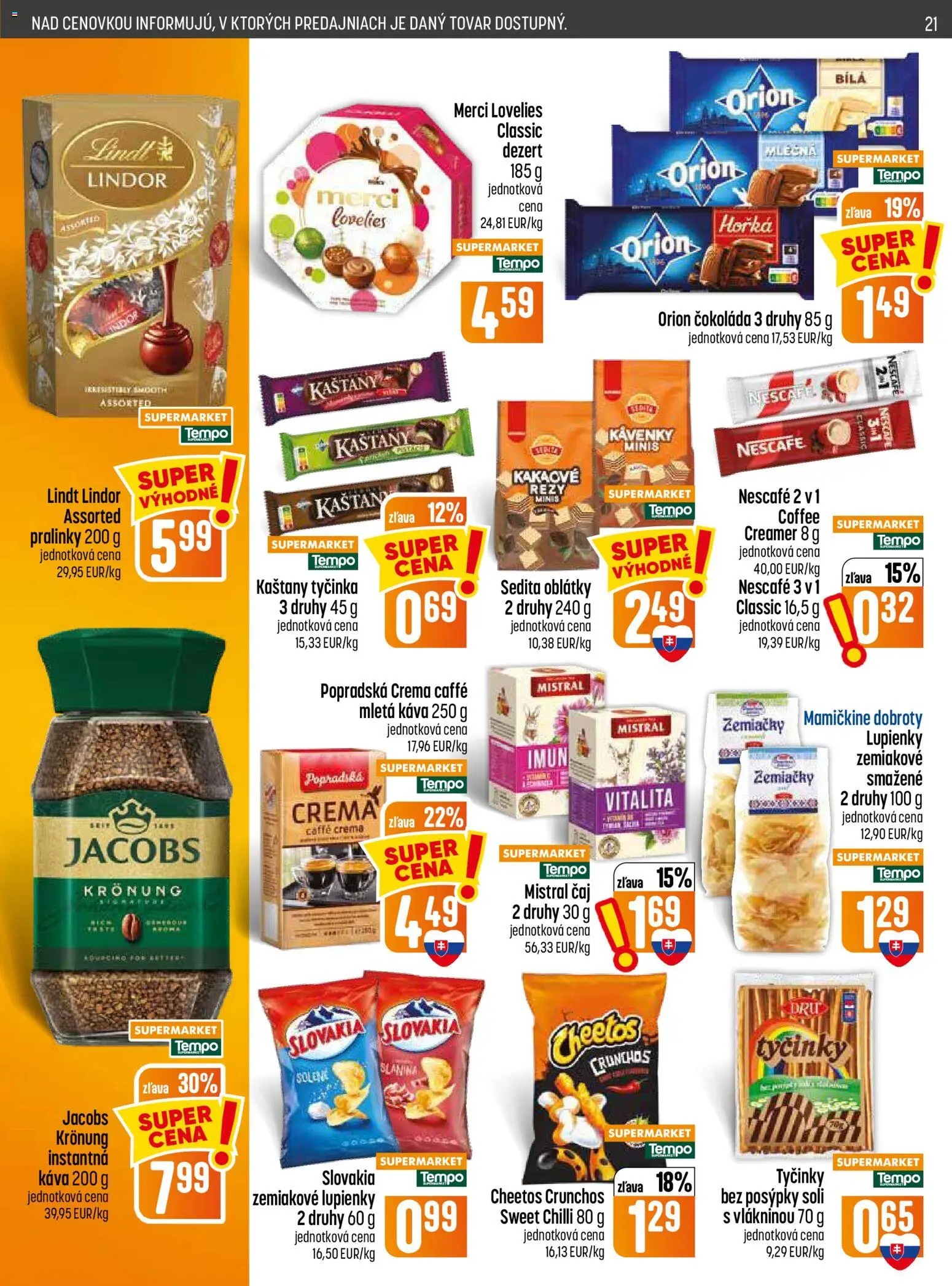 Nové COOP Jednota akcie – leták je platný od 06.08.2026 | Strana: 21 | Produkty: Slanina, Lindor, Mletá káva, Dezert