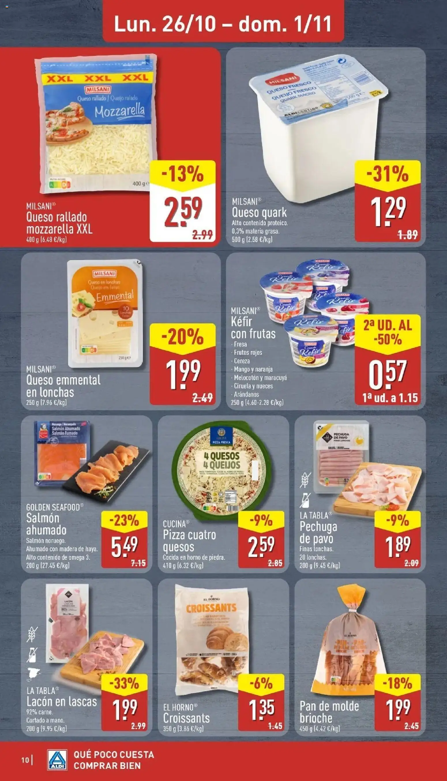 Aldi - Qué poco cuesta comprar bien │ válido desde el 26/10/2026 | Página: 10 | Productos: Queso fresco, Frutos rojos, Queso rallado, Salmón ahumado