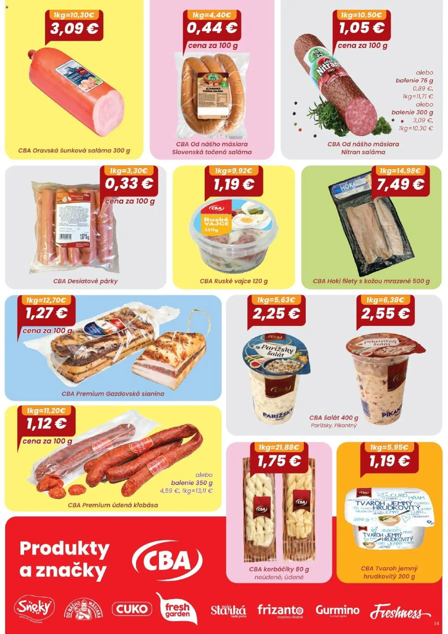 Nové Sintra akcie – leták je platný od 01.10.2026 | Strana: 14 | Produkty: Slanina, Tvaroh, Šalát, Párky