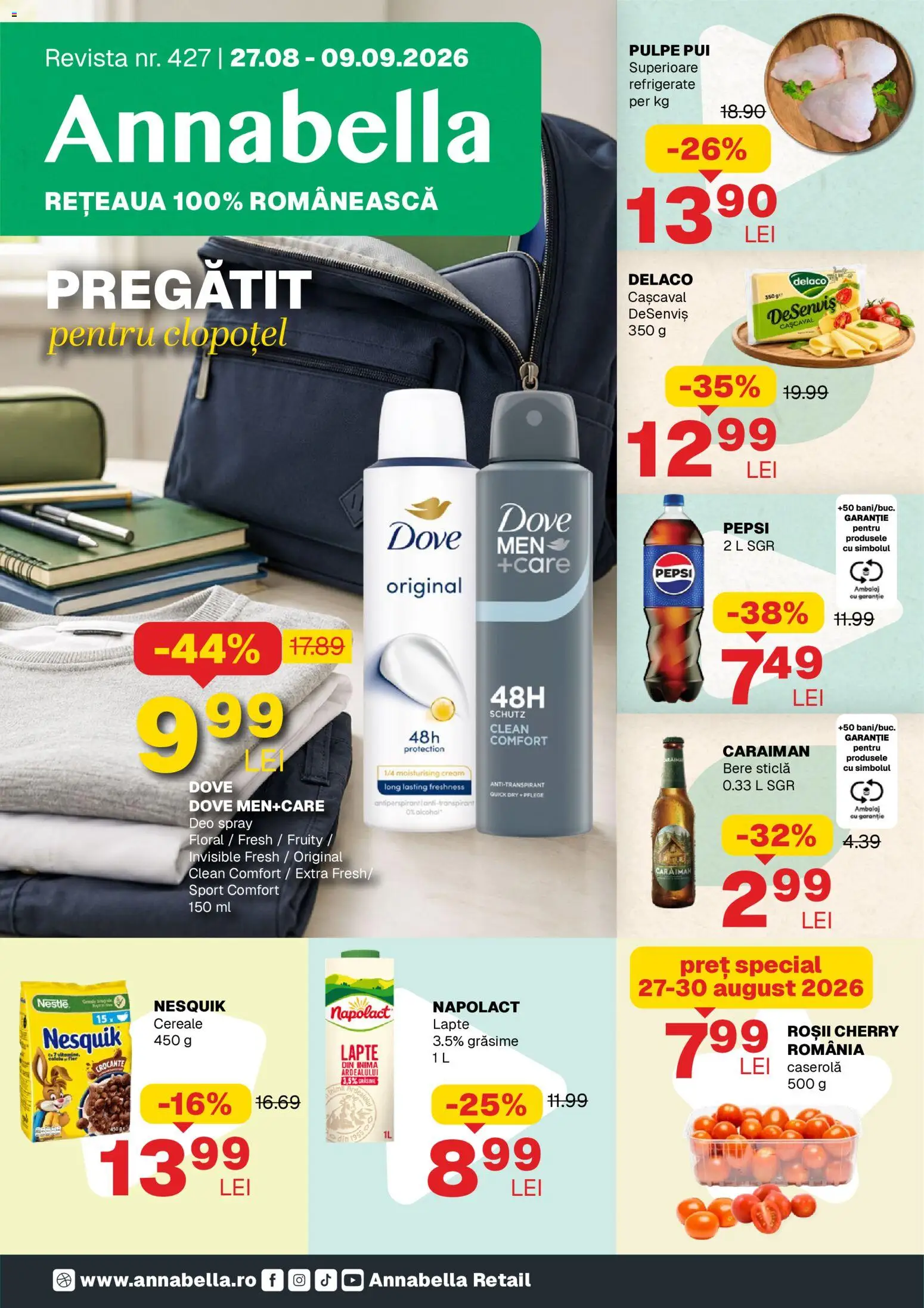 Noul catalog Annabella – valabil de la 27.08.2026 | Pagină: 1 | Produse: Deo spray, Pepsi, Lapte, Cereale
