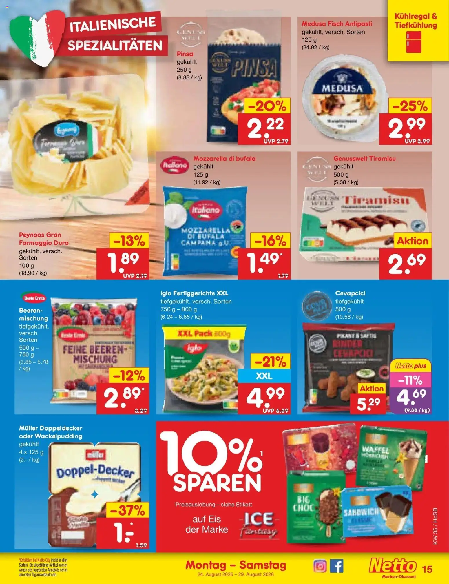 Netto Marken-Discount Prospekt Hannover (ab 24.08.2026) » Angebote | Seite: 23 | Produkte: Iglo, Cevapcici, Fisch, Eis