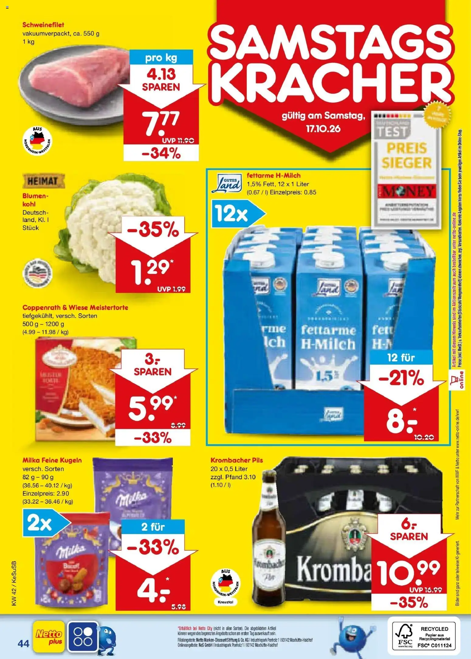 Netto Marken-Discount Prospekt Kruft (ab 12.10.2026) » Angebote | Seite: 60 | Produkte: Pils, Blumen, Schweinefilet, Krombacher