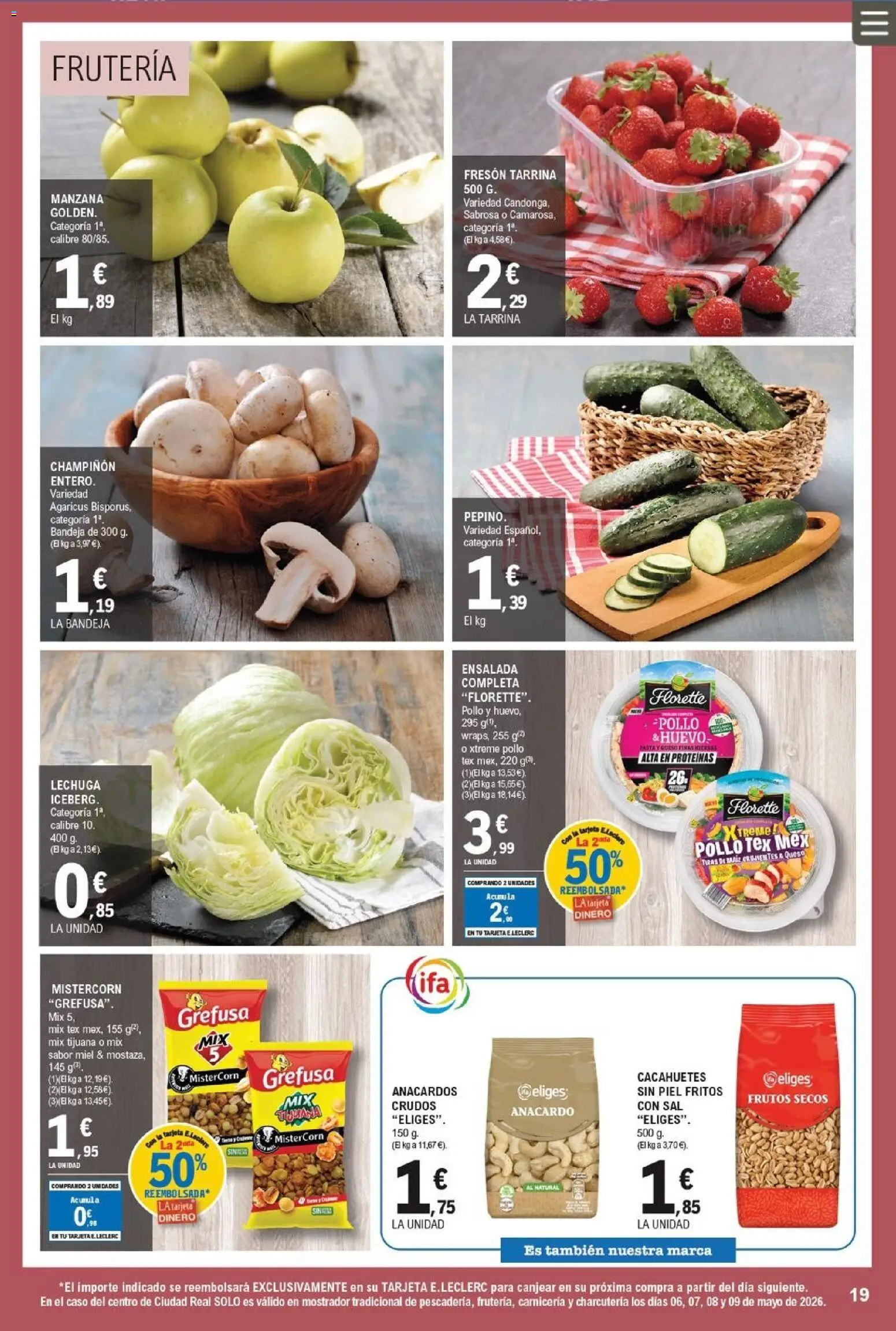 E.Leclerc folleto │ válido desde el 04.05.2026 | Página: 19 | Productos: Queso, Pasta, Frutos secos, Bandeja