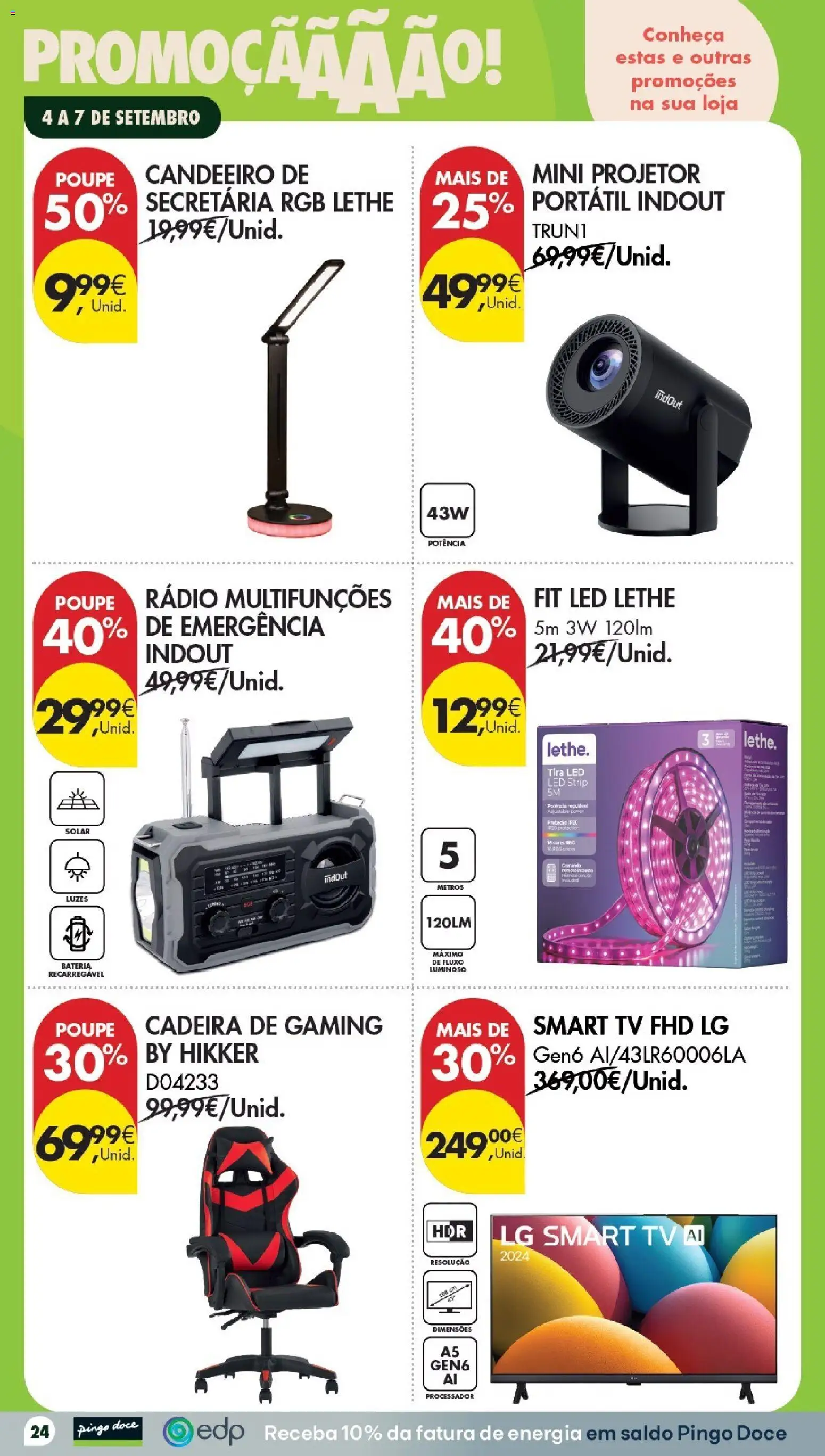 Pingo Doce Poupe este Fim de Semana │ válido de 04/09/2026 | Página: 24 | Produtos: Candeeiro, Rádio, Cadeira, Bateria
