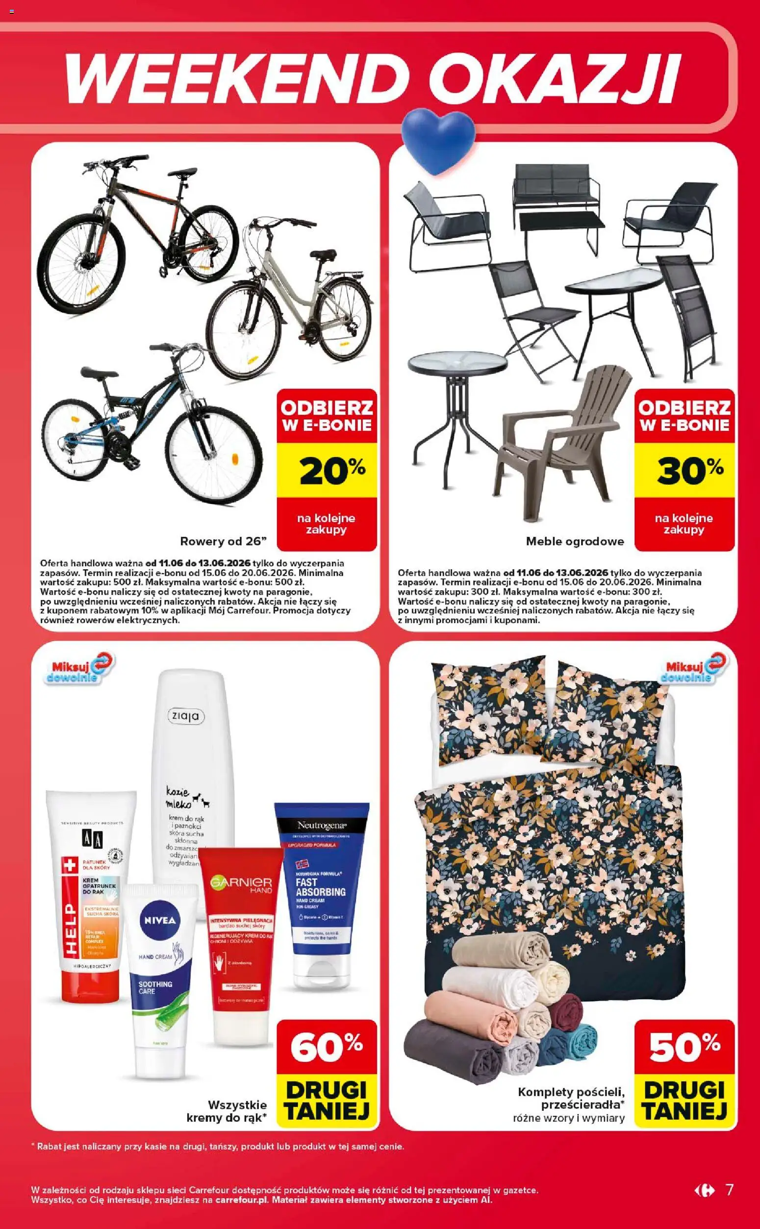Carrefour gazetka - Weekend okazji od 11.06.2026 | Strona: 7 | Produkty: Meble ogrodowe, Mleko, Krem do rąk, Krem