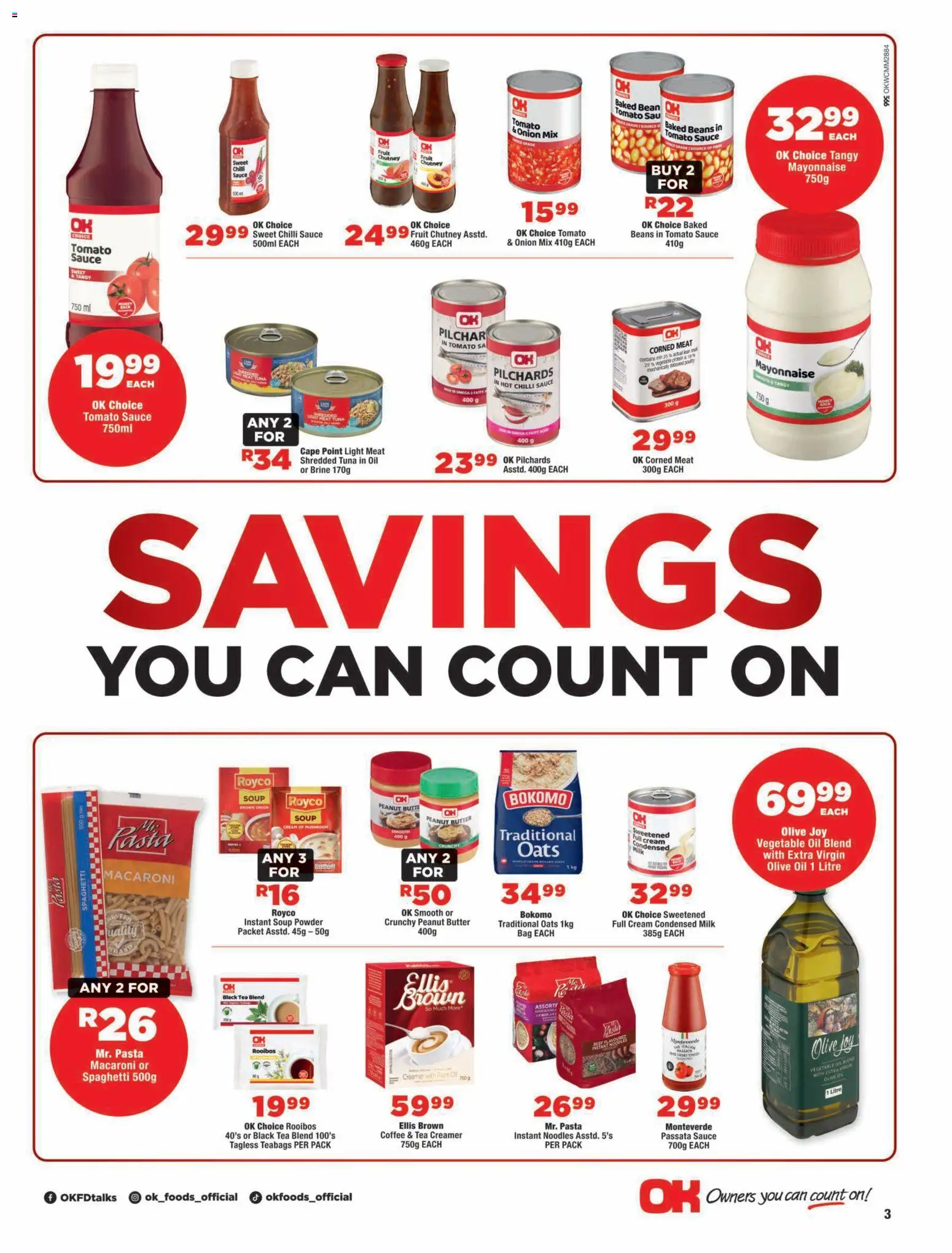 New OK Foods catalogue – valid from 12/08/2026 | Page: 3 | Products: Beans, Noodles, Fruit, Mayonnaise