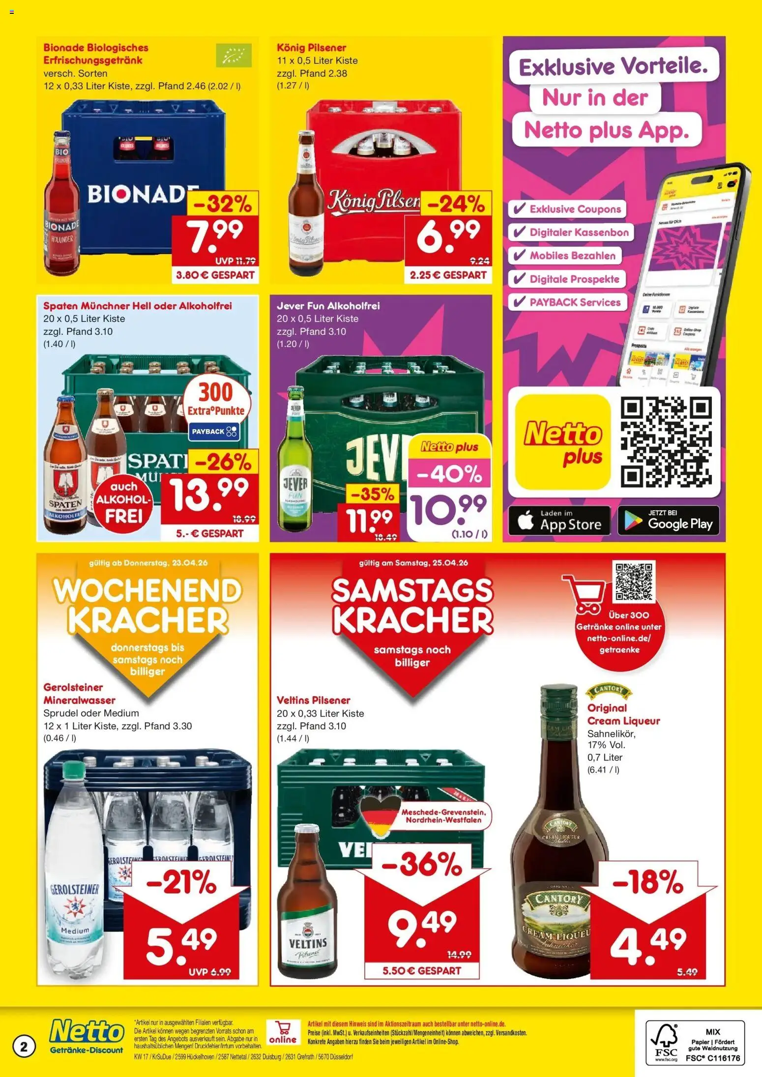Netto Marken-Discount Prospekt Grefrath	 – gültig ab 20.04.2026 | Seite: 2 | Produkte: Bionade, Jever, Veltins, Gerolsteiner