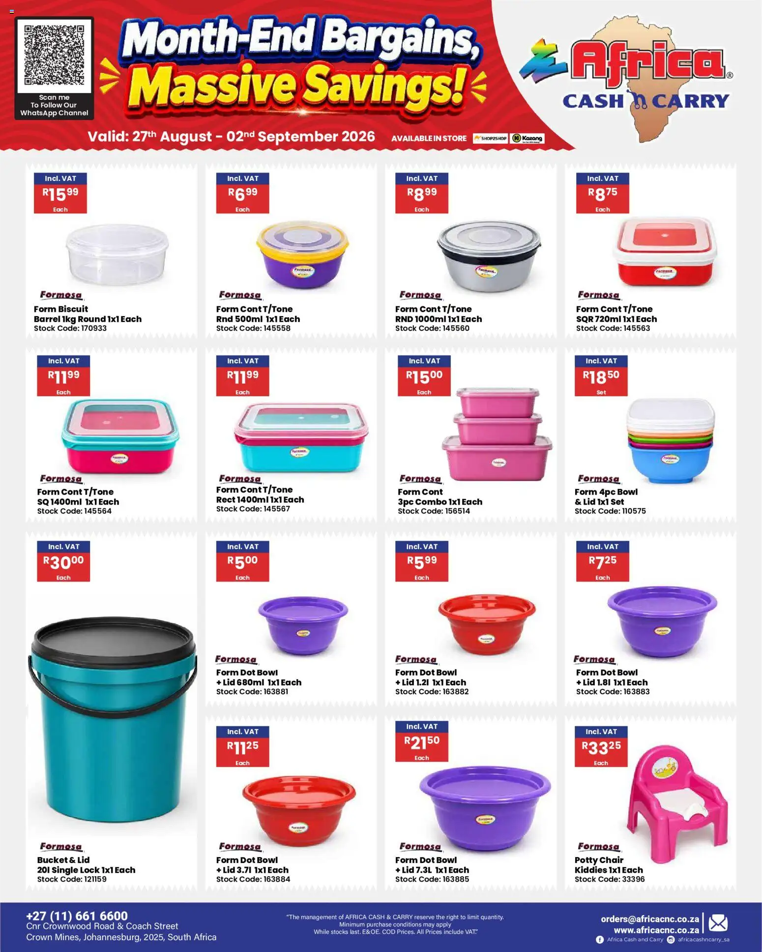 New Africa Cash & Carry catalogue – valid from 27/08/2026 | Page: 58 | Products: Bowl, Lock, Chair, Stock