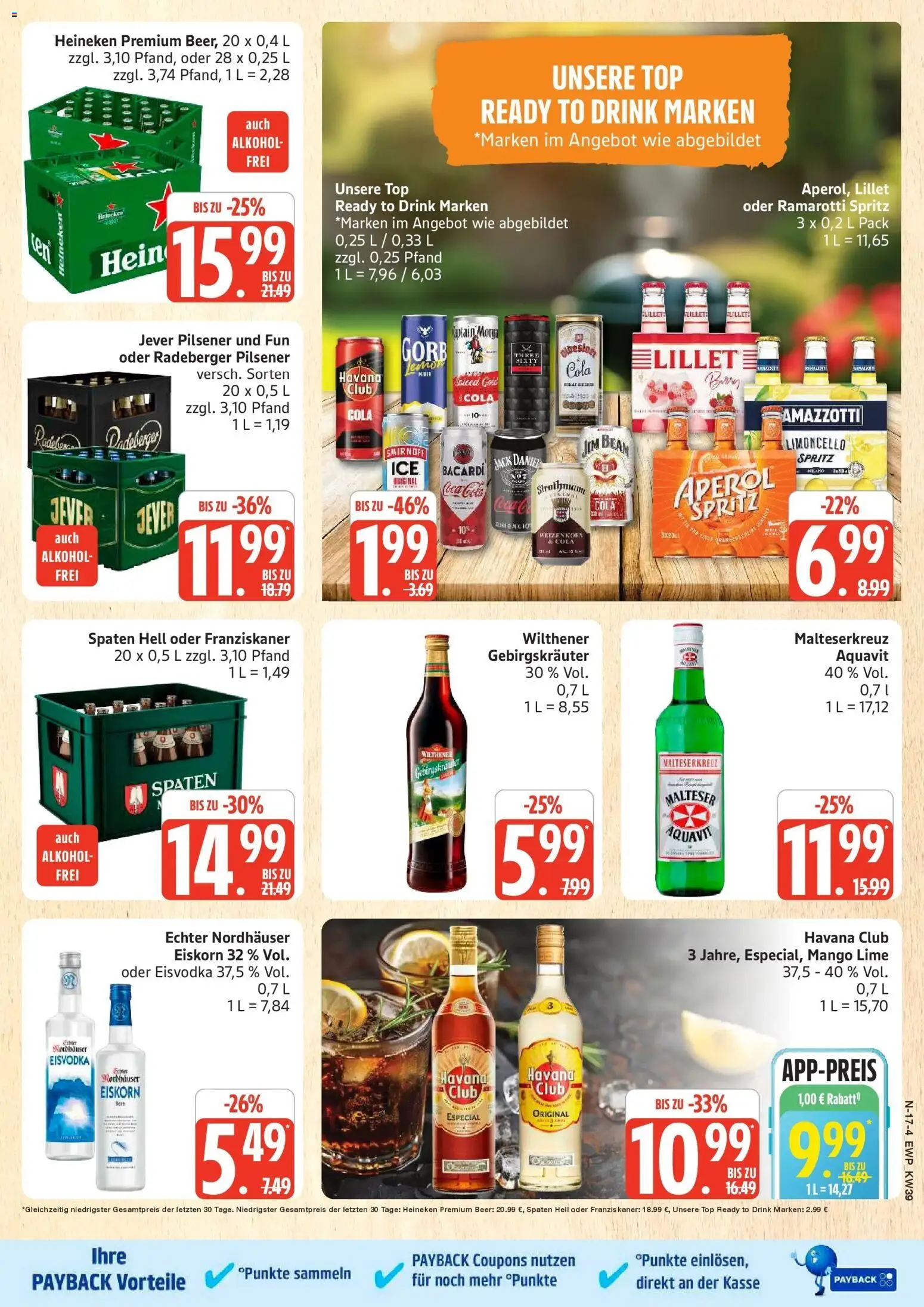 E center Prospekt Rostock (ab 21.09.2026) zum Blättern | Seite: 17 | Produkte: Bacardi, Heineken, Mango, Limoncello