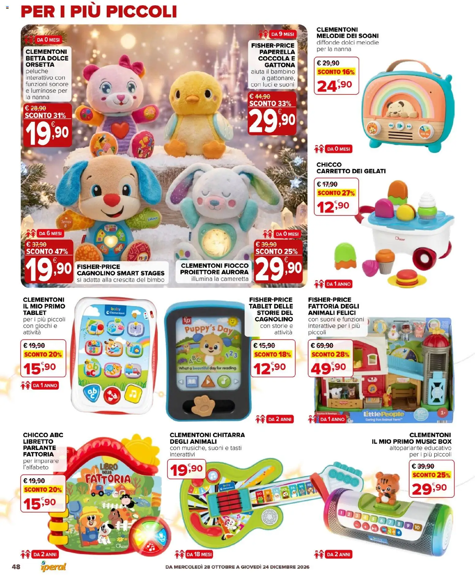 Volantino Iperal del 28/10/2026 | Pagina: 48 | Prodotti: Peluche, Altoparlante, Tablet, Dolci