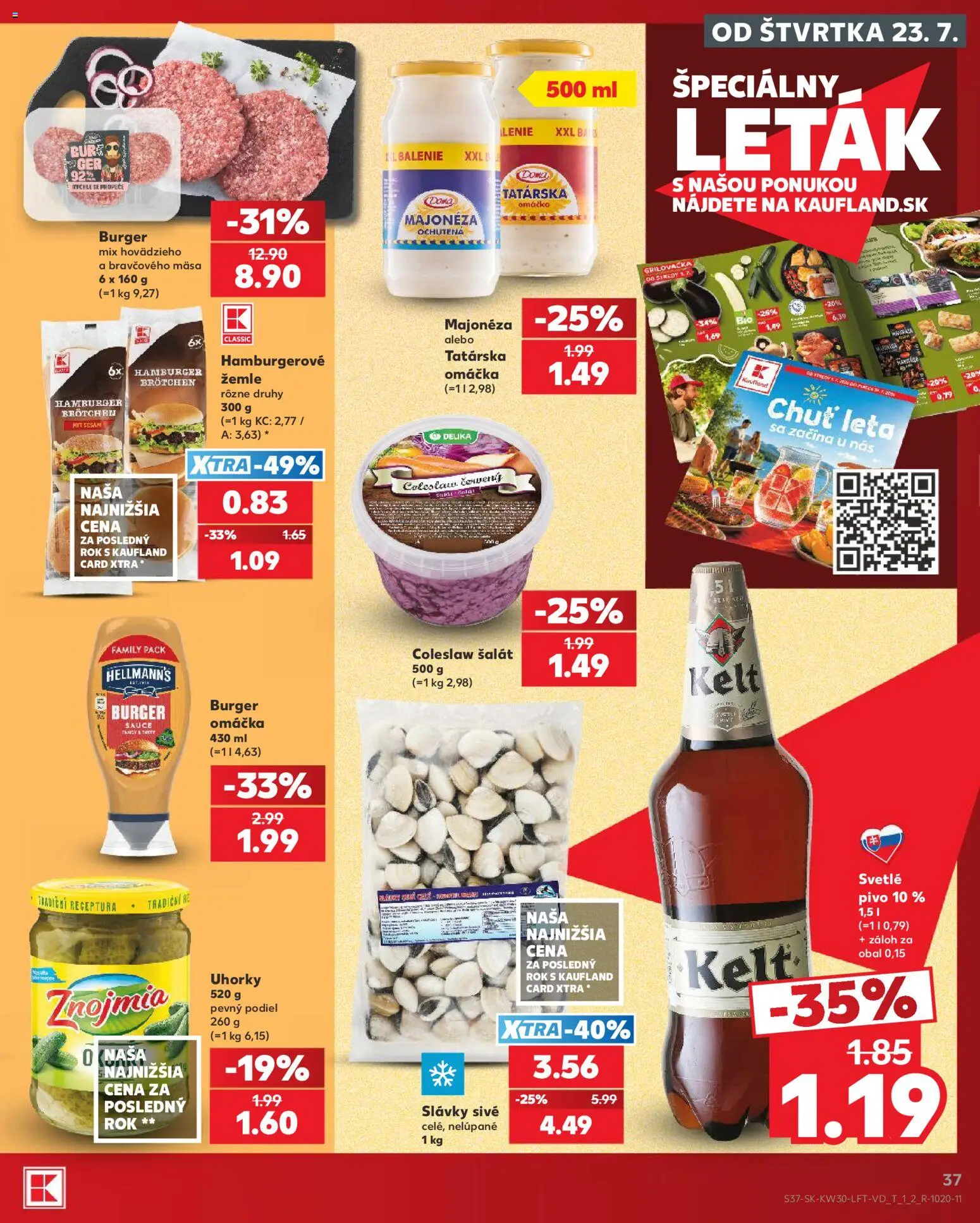 Nové Kaufland akcie – leták je platný od 23.07.2026 | Strana: 37 | Produkty: Pivo, Kelt, Omáčka, Uhorky