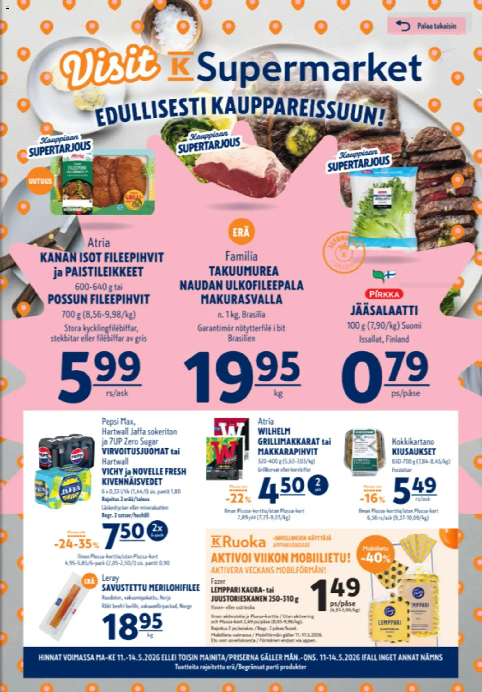 K-Supermarket tarjoukset – voimassa 11.05.2026 alkaen | Sivu: 1 | Tuotteet: Virvoitusjuomat, Kaura, Pepsi