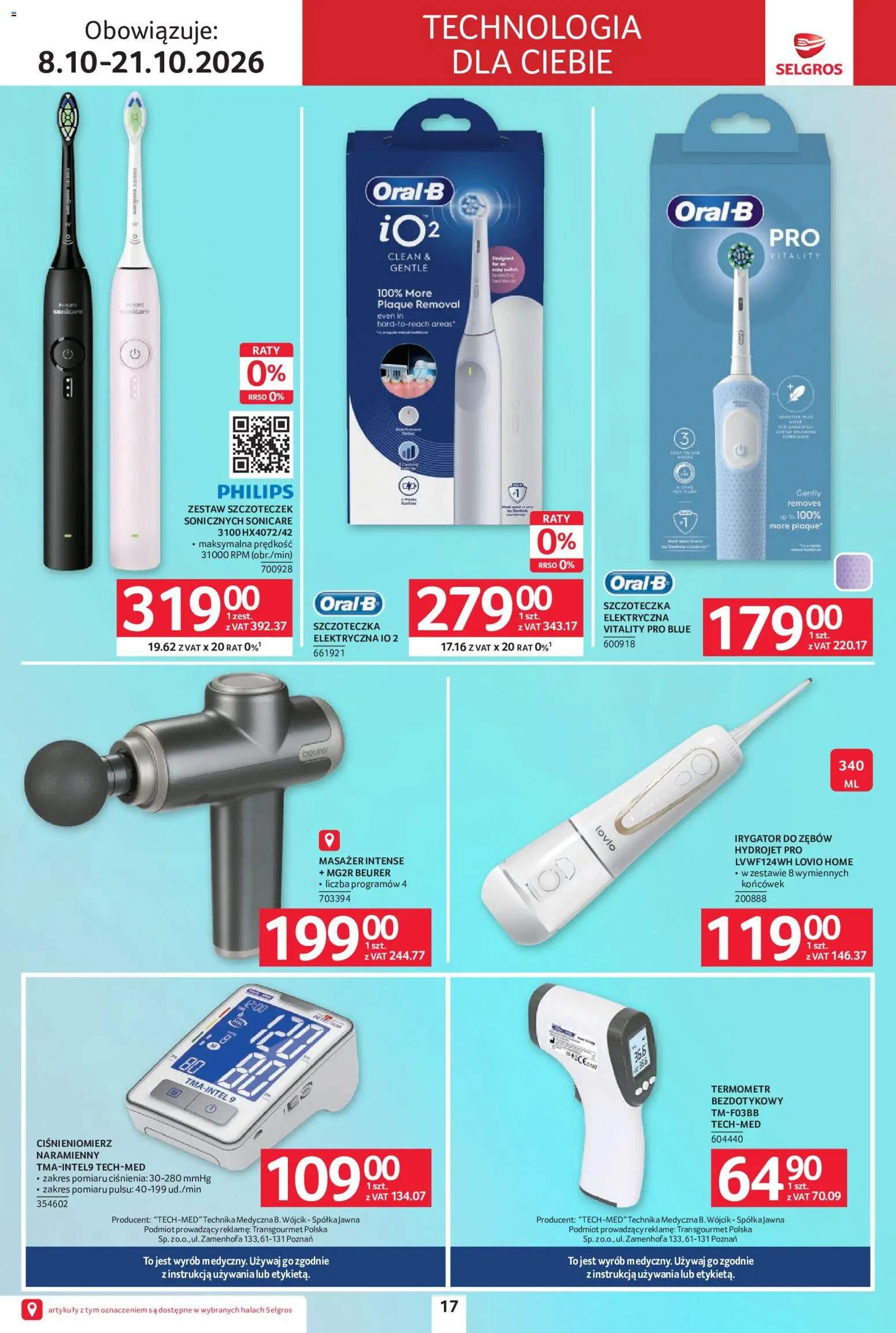 Selgros cash&carry gazetka - Elektro od 08.10.2026 | Strona: 17 | Produkty: Ciśnieniomierz, Termometr, Masażer, Irygator