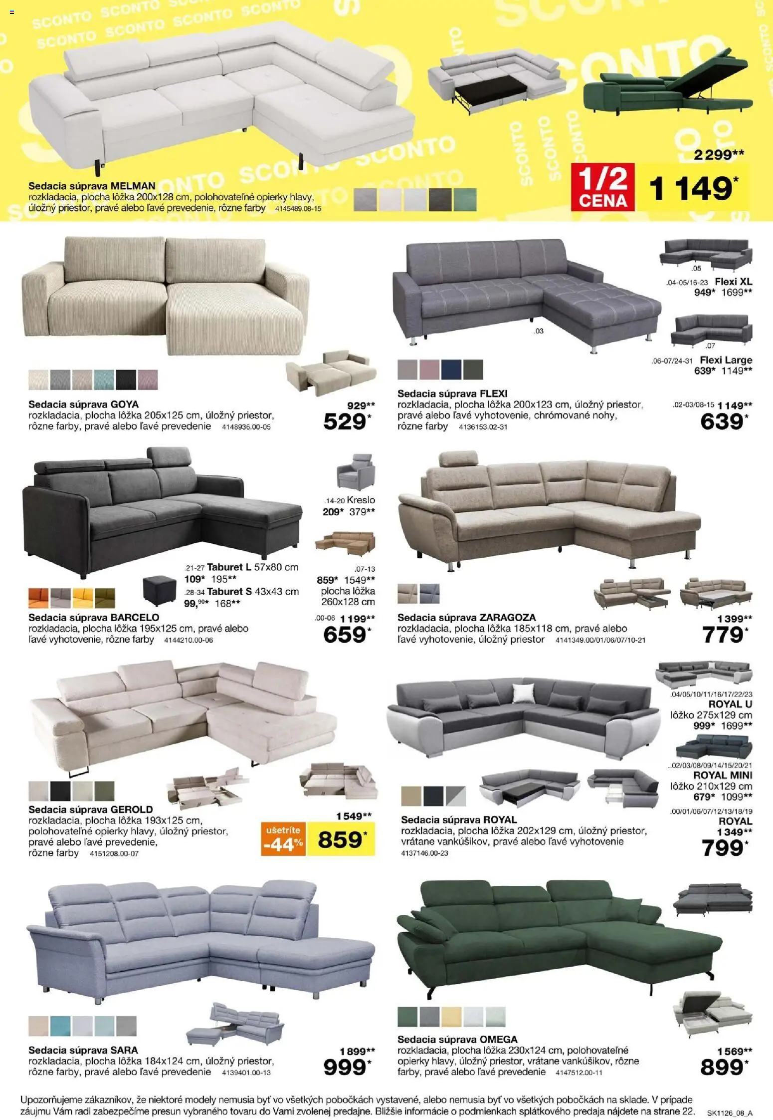 Nové Sconto nábytok akcie – leták je platný od 26.08.2026 | Strana: 8 | Produkty: Sedacia súprava, Taburet, Omega