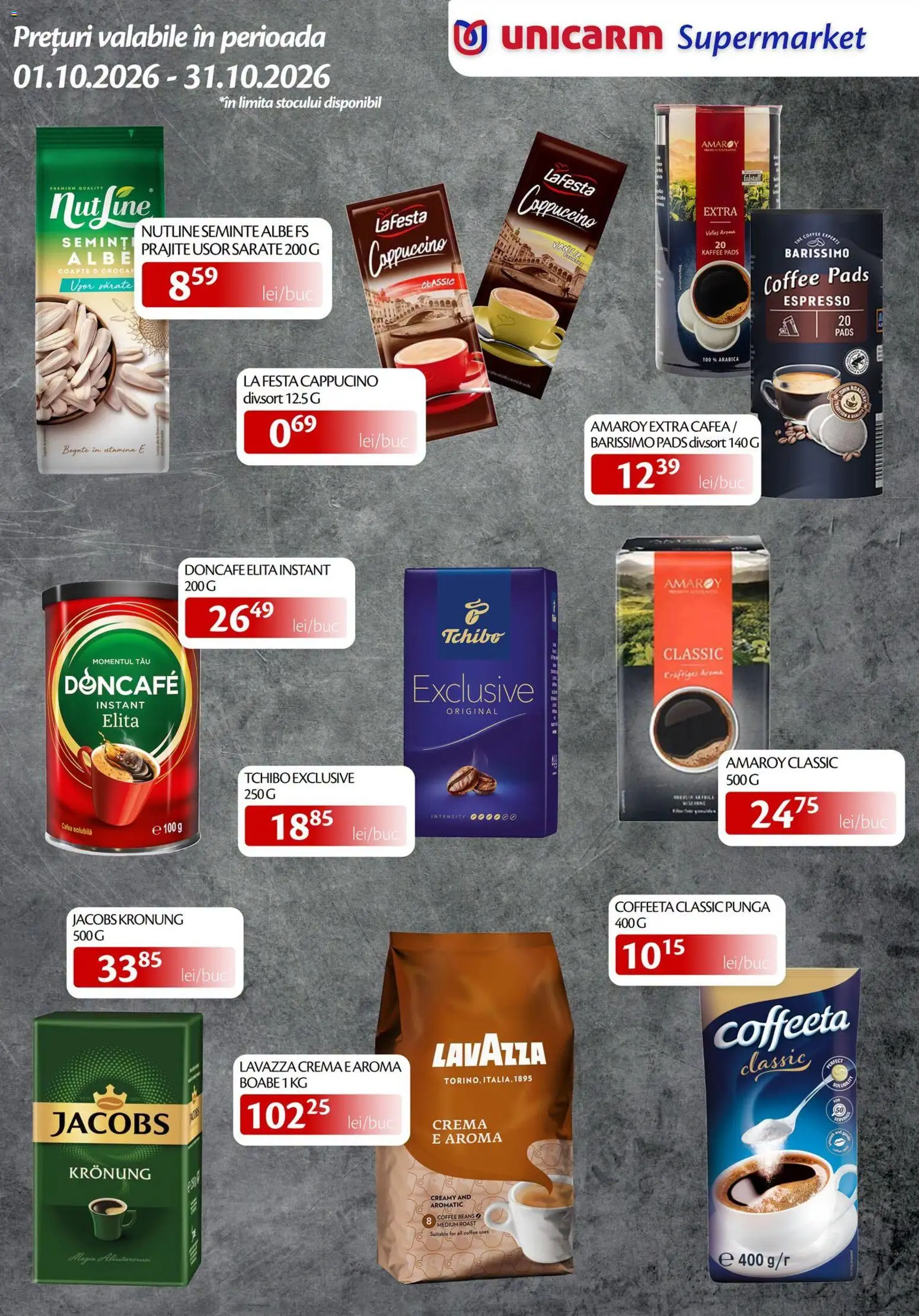 Noul catalog Unicarm – valabil de la 01.10.2026 | Pagină: 10 | Produse: Premium, Semințe, Jacobs, Cafea