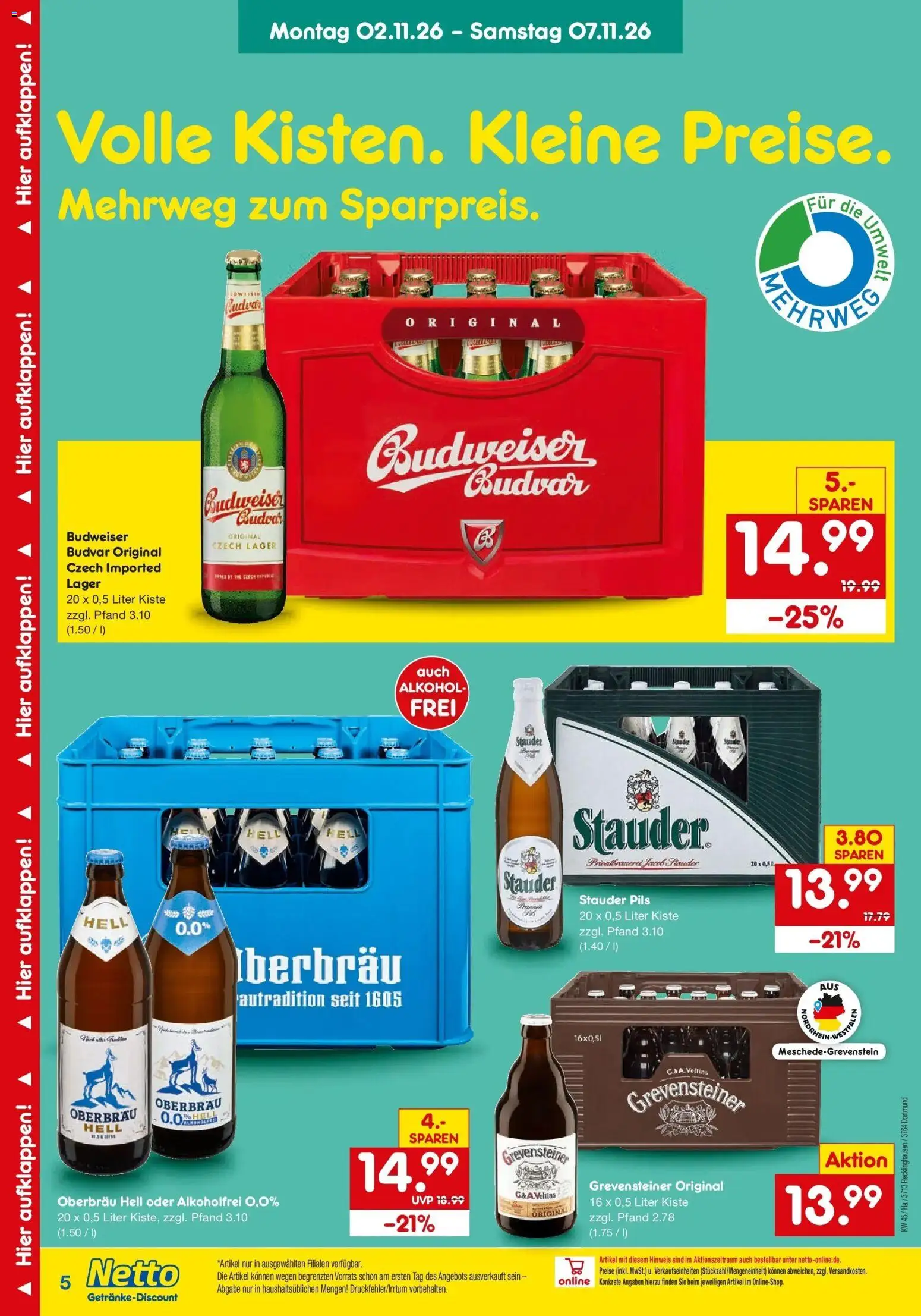Netto Marken-Discount Prospekt Dortmund – gültig ab 02.11.2026 | Seite: 5 | Produkte: Pils, Alkohol, Budweiser, Veltins