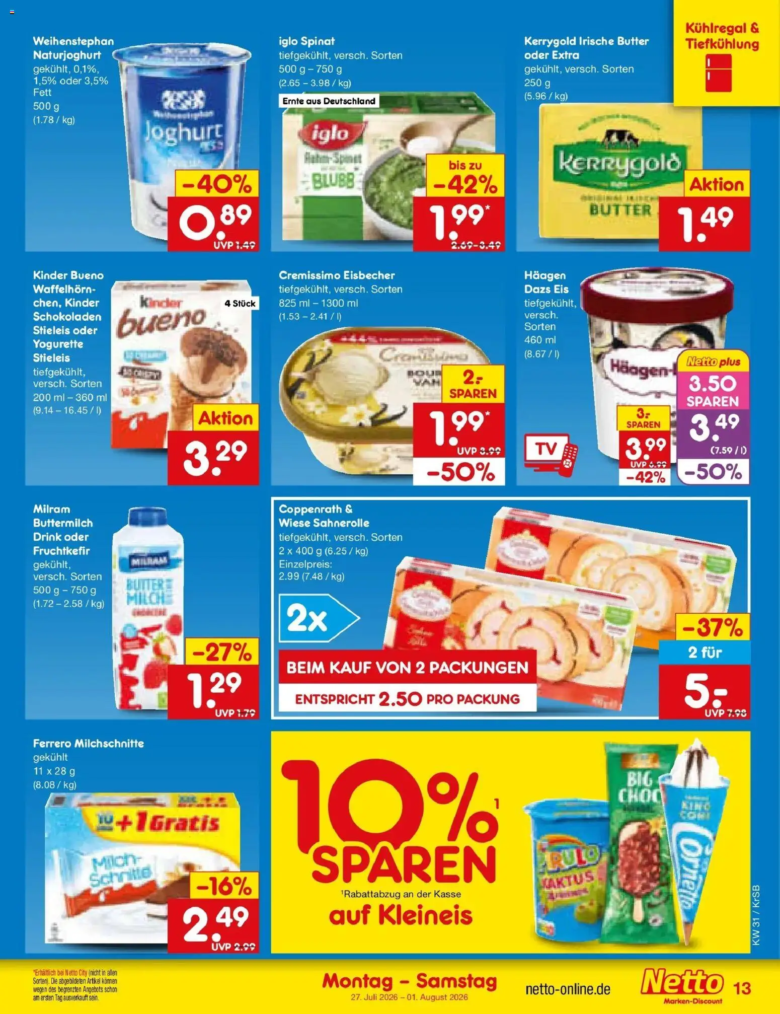 Netto Marken-Discount Prospekt Baesweiler – gültig ab 27.07.2026 | Seite: 21 | Produkte: Cremissimo, Joghurt, Milram, Ferrero milchschnitte