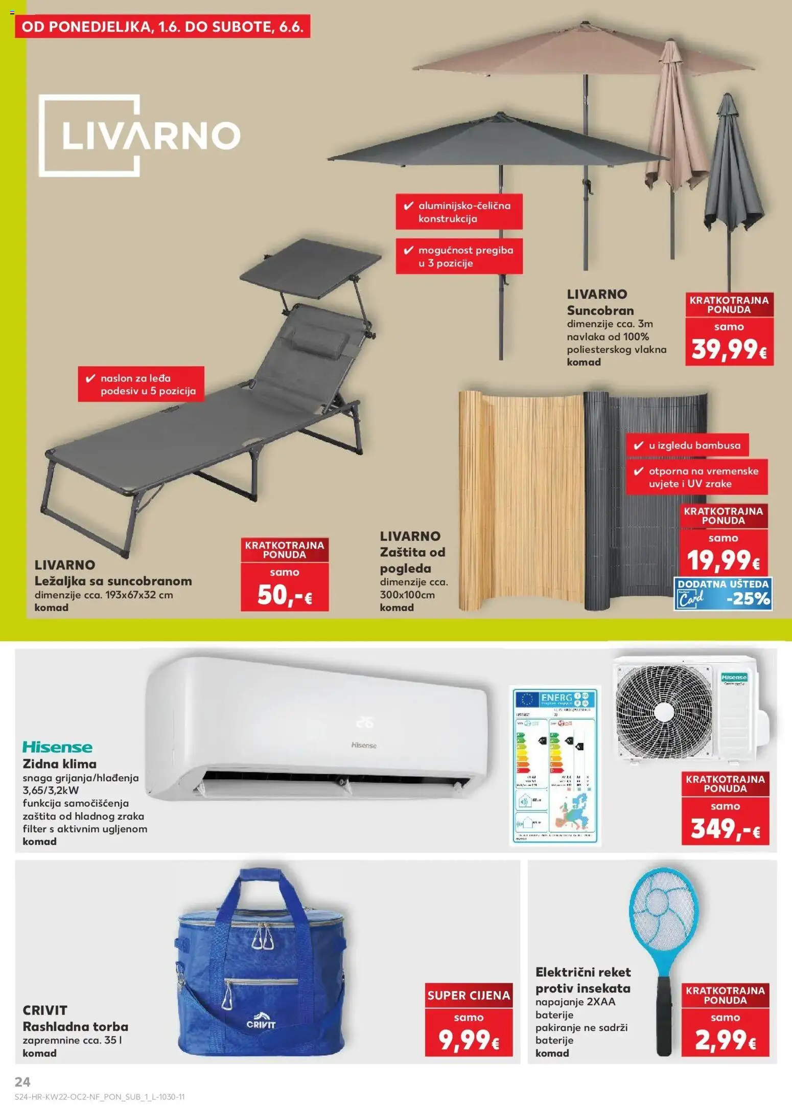 Kaufland katalog | vrijedi od 26.05.2026 | Stranica: 24 | Proizvodi: Klima, Baterije, Suncobran, Torba