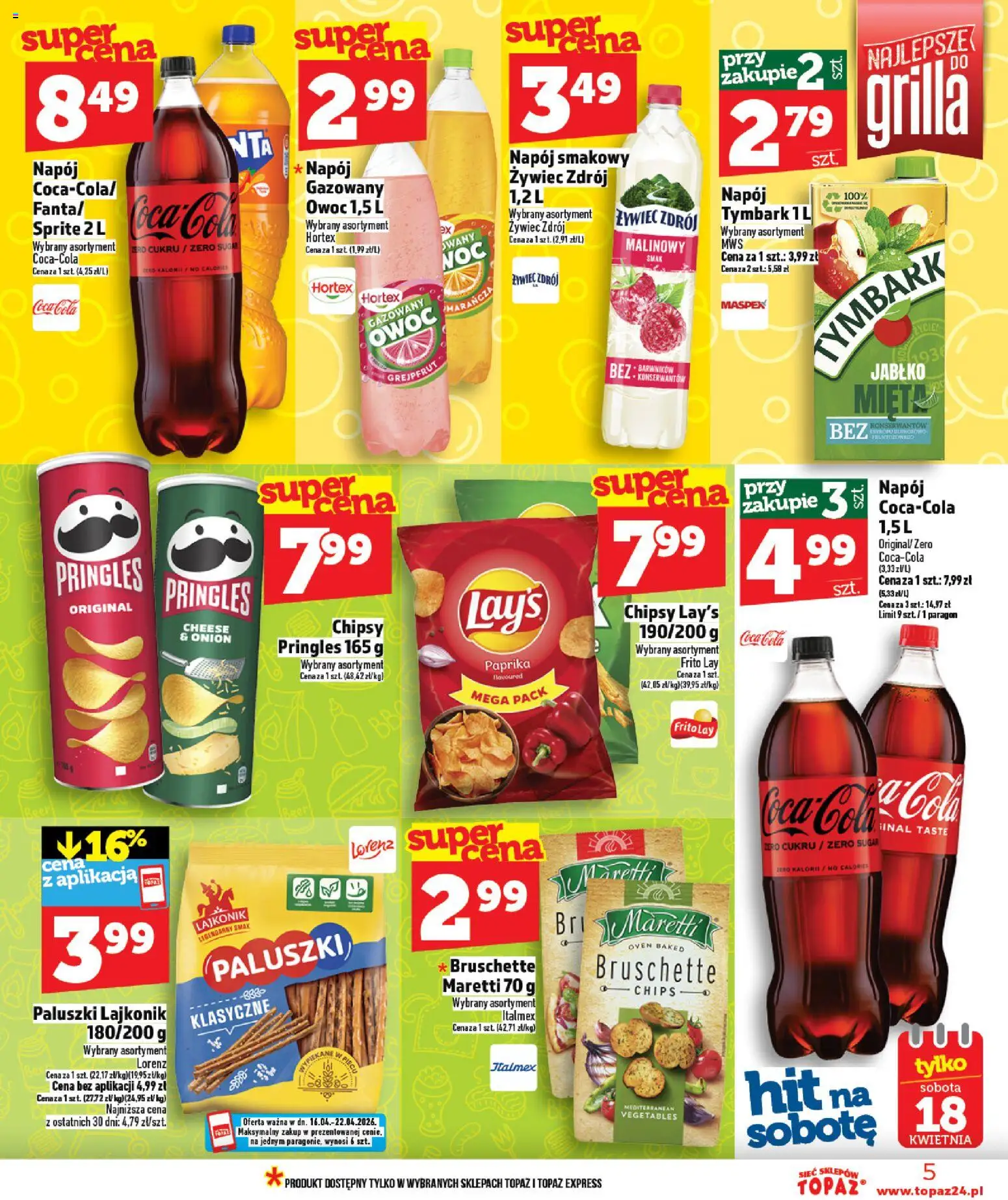 Topaz gazetka od 16.04.2026 | Strona: 5 | Produkty: Chipsy, Sprite, Paluszki, Pringles