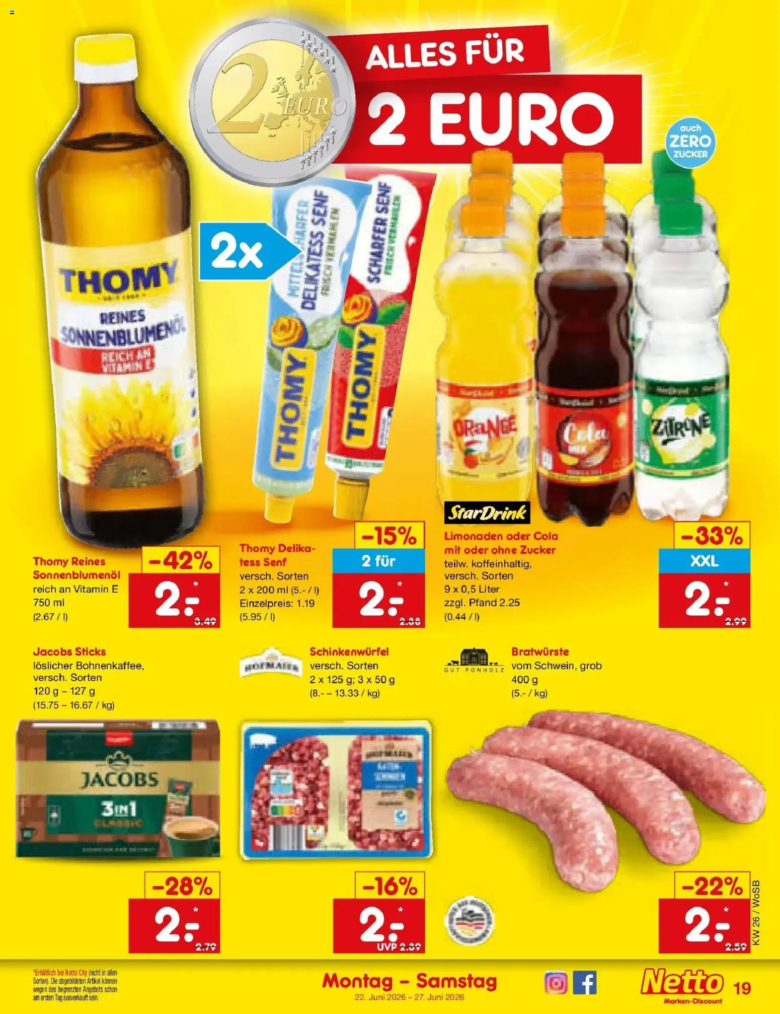 Netto Marken-Discount Prospekt Mannheim – gültig ab 22.06.2026 | Seite: 23 | Produkte: Cola, Sonnenblumenol, Zucker, Zitrone