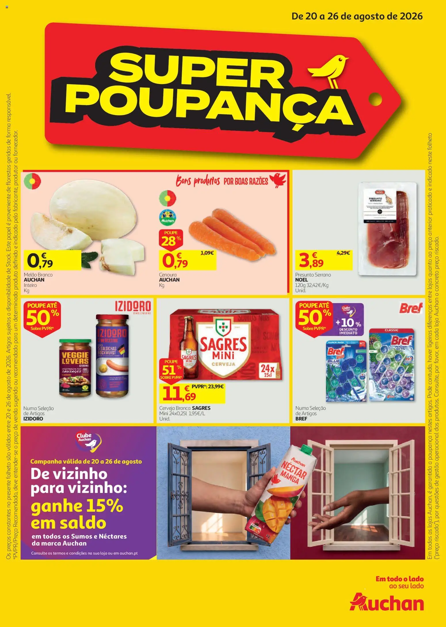 Auchan folheto │ válido de 20/08/2026 | Página: 1 | Produtos: Presunto Serrano, Manga, Melão, Cenoura