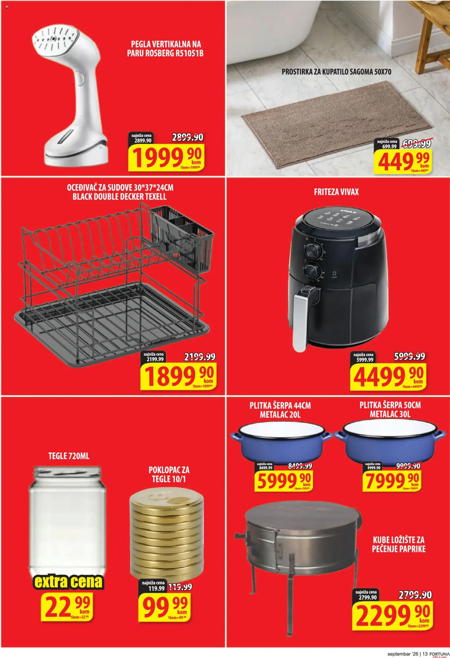 Fortuna Market katalog - važi od 11.09.2026 | Strana: 13 | Proizvode: Pegla, Friteza, Poklopac, Kupatilo