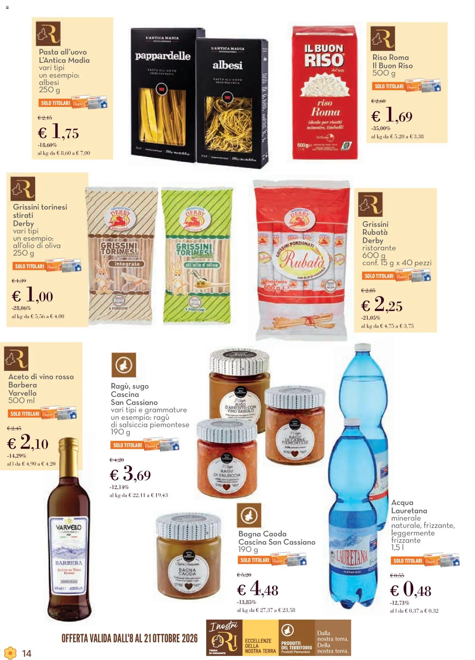 Volantino Conad del 08/10/2026 | Pagina: 14 | Prodotti: Acqua, Salsiccia, Vino, Grissini