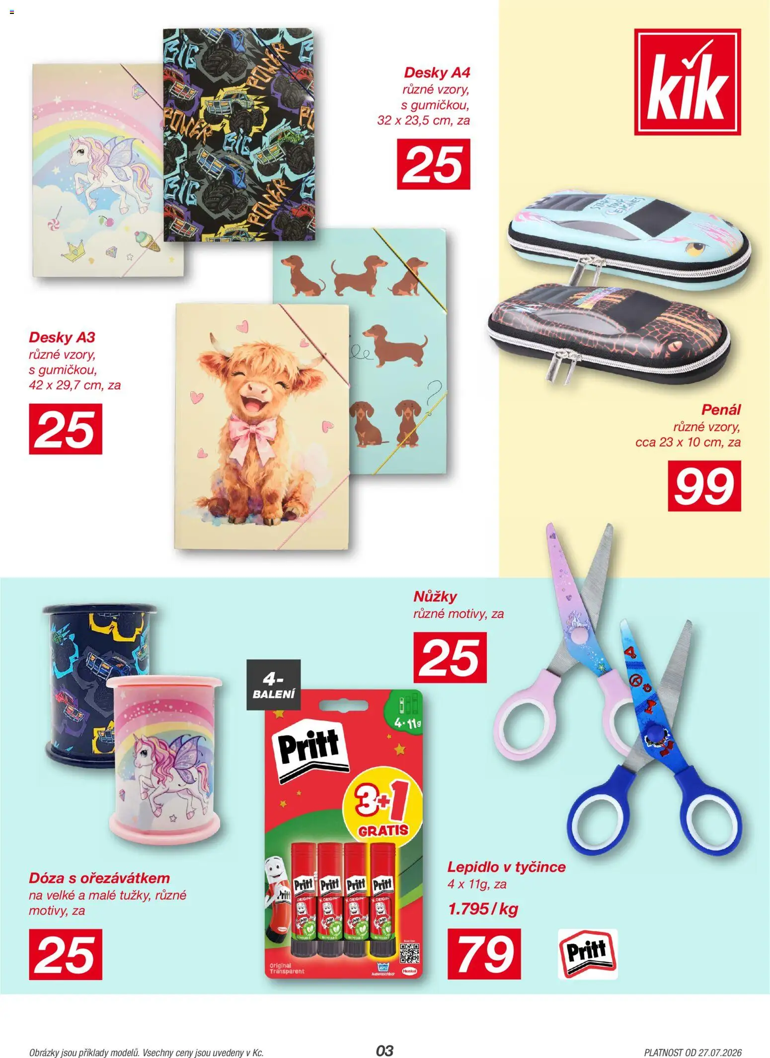 Kik leták od 27.07.2026 | Strana: 3 | Produkty: Penál, Nůžky, Dóza, Desky