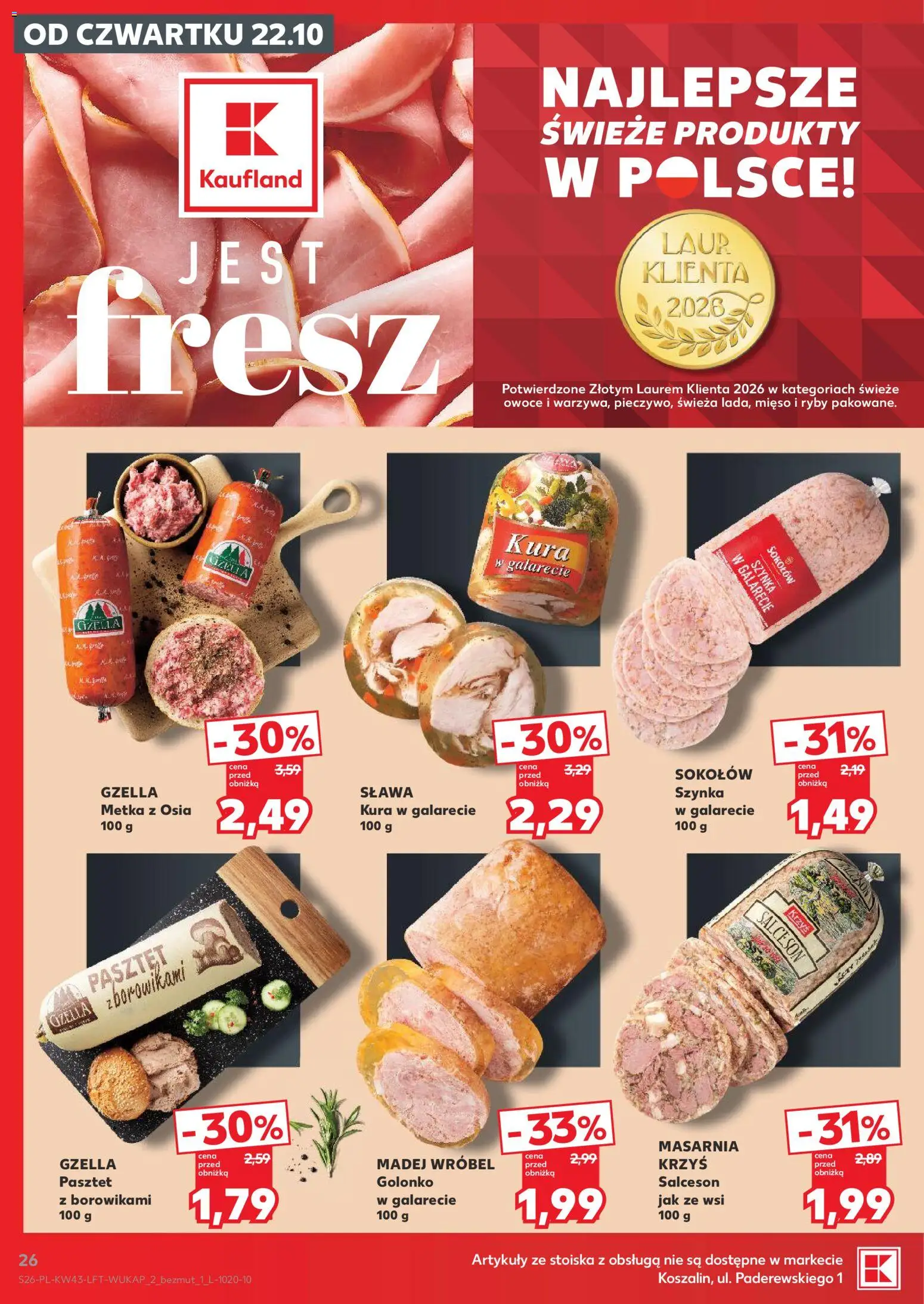 Kaufland gazetka od 22.10.2026 | Strona: 26 | Produkty: Mięso, Pasztet, Salceson, Owoce