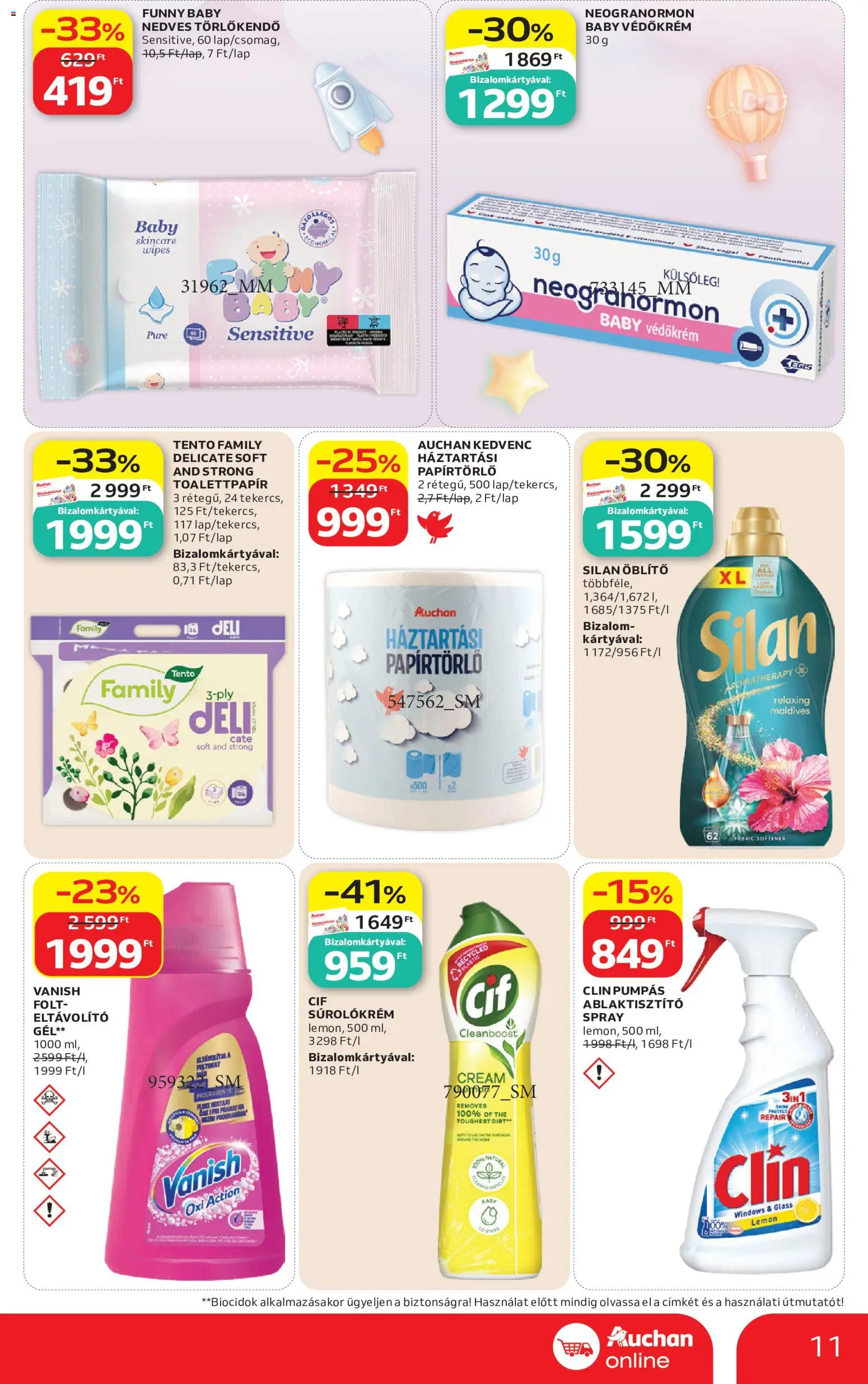 Auchan akciós ujság - amely érvényes a következő dátumtól: 2026.07.02. | Oldal: 11 | Termékek: Papírtörlő, Törlőkendő, Öblítő, Nedves törlőkendő