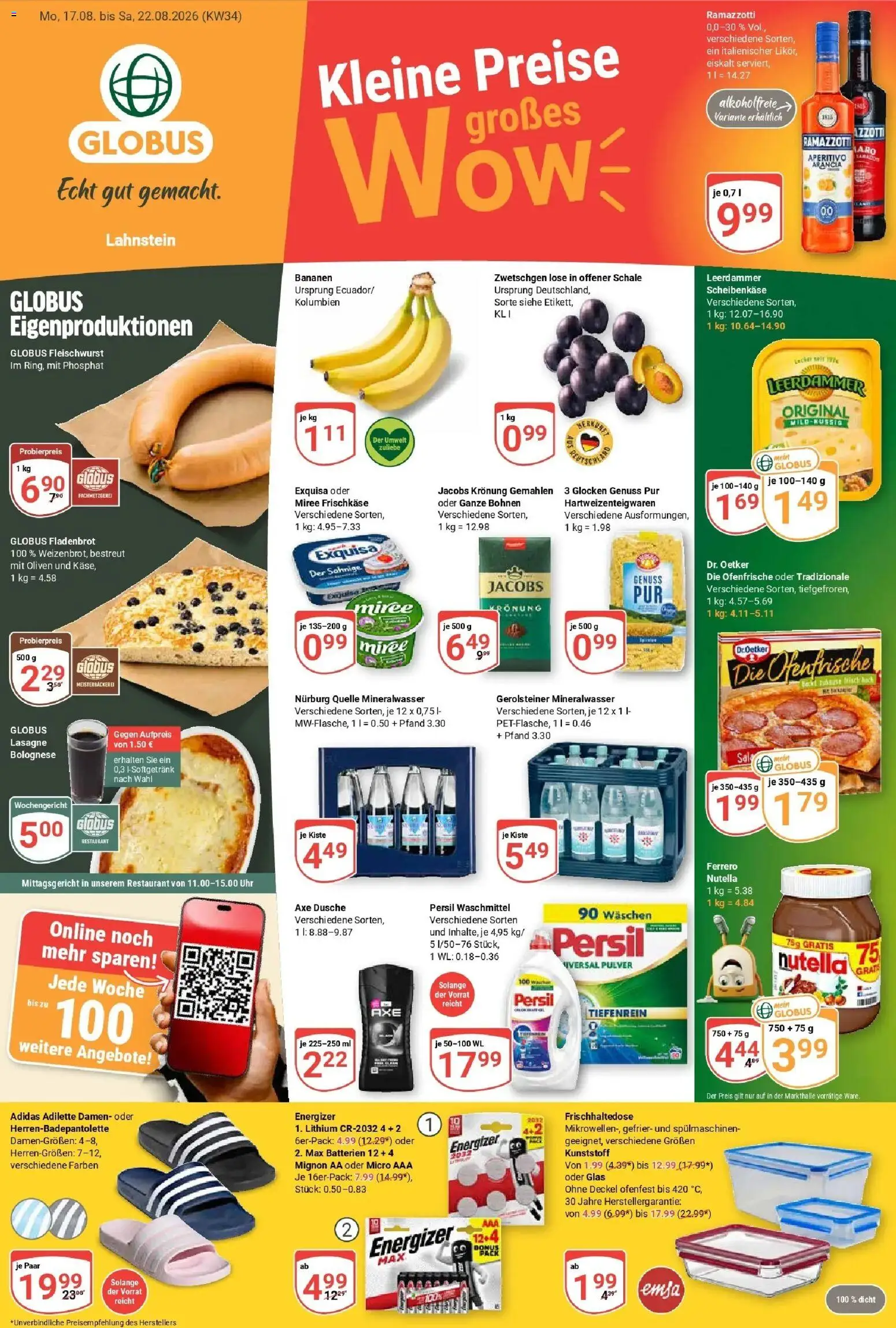 Globus Prospekt Lahnstein (ab 17.08.2026) » Angebote online | Seite: 3 | Produkte: Ofenfrische, Mineralwasser, Nutella, Ramazzotti
