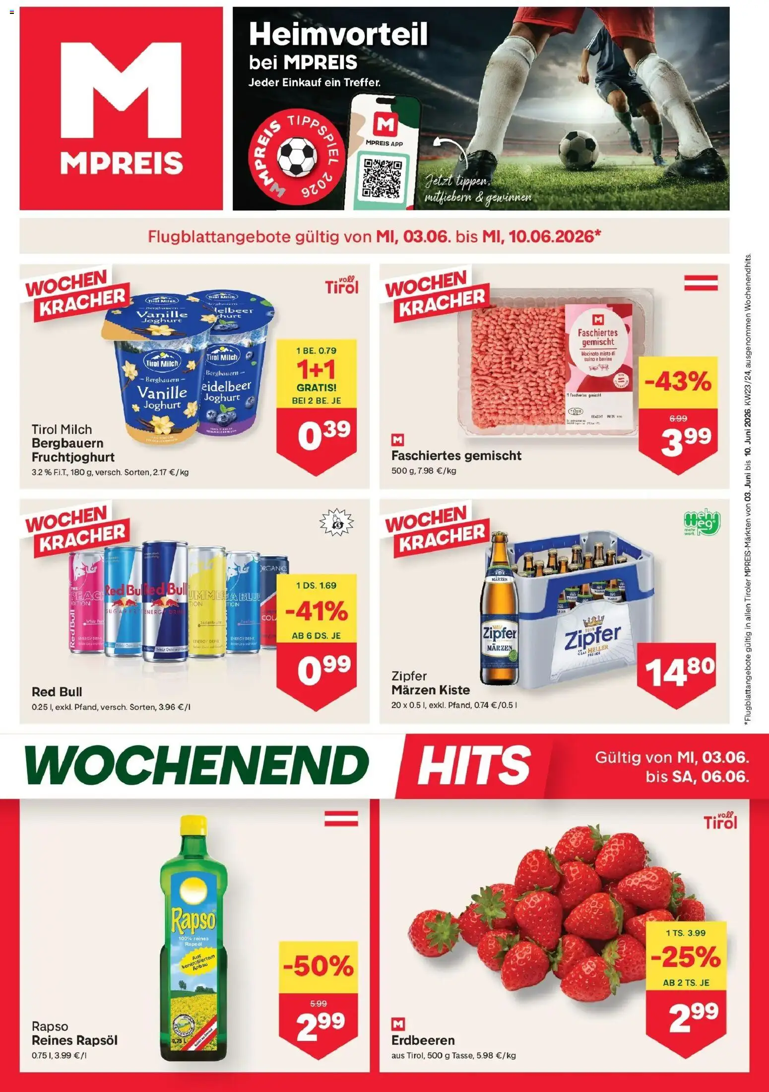 MPREIS Flugblatt gültig ab 03.06.2026 | Seite: 1 | Produkte: Erdbeeren, Milch, Joghurt