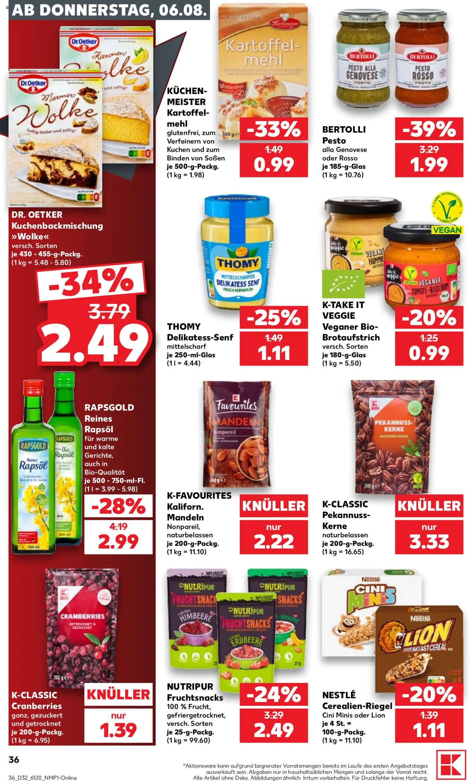 Kaufland Prospekt Bremen – gültig ab 06.08.2026 | Seite: 36 | Produkte: Mehl, Rapsöl, Himbeere, Kuchen