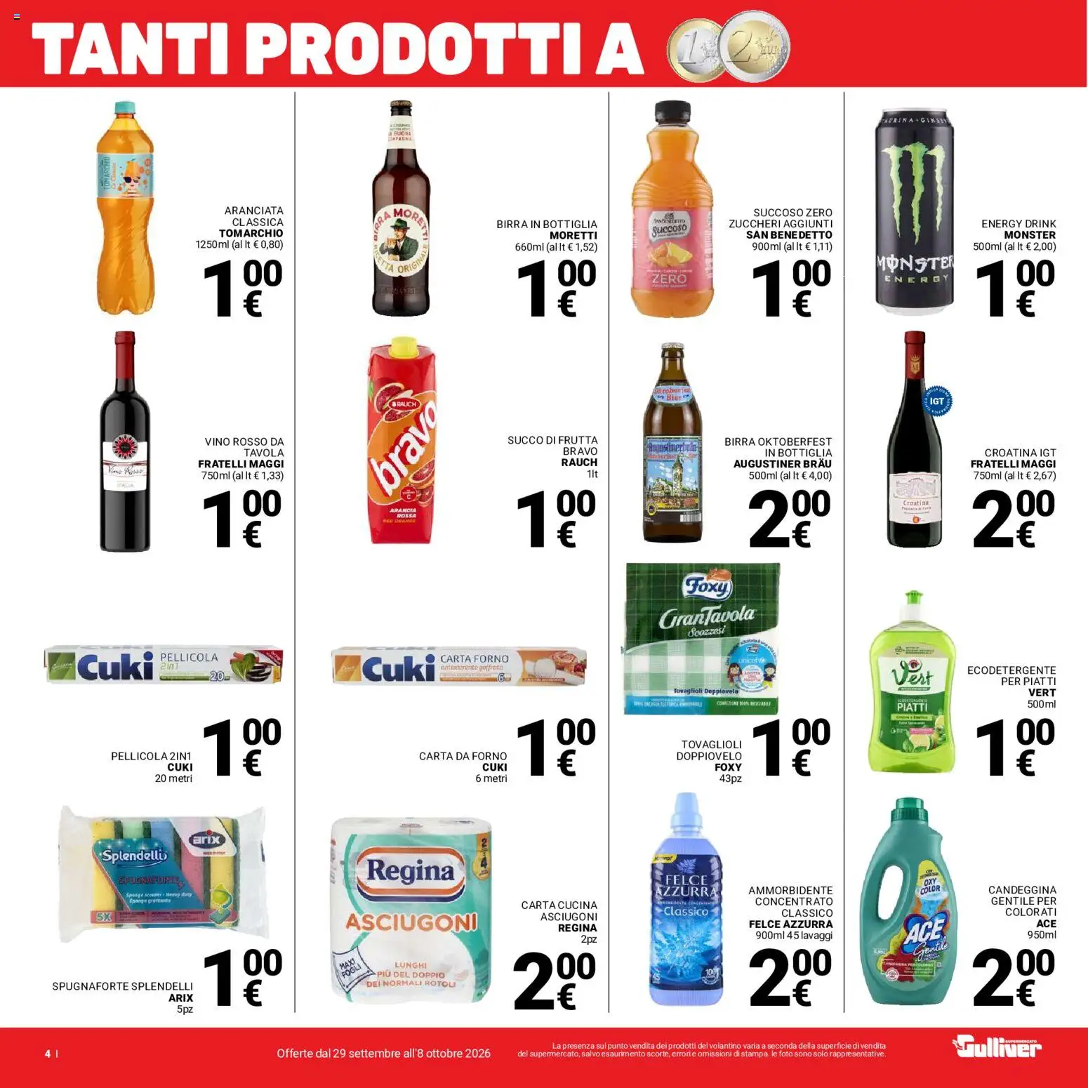Volantino Gulliver del 29/09/2026 | Pagina: 4 | Prodotti: Frutta, Vino, Bottiglia, Vino rosso