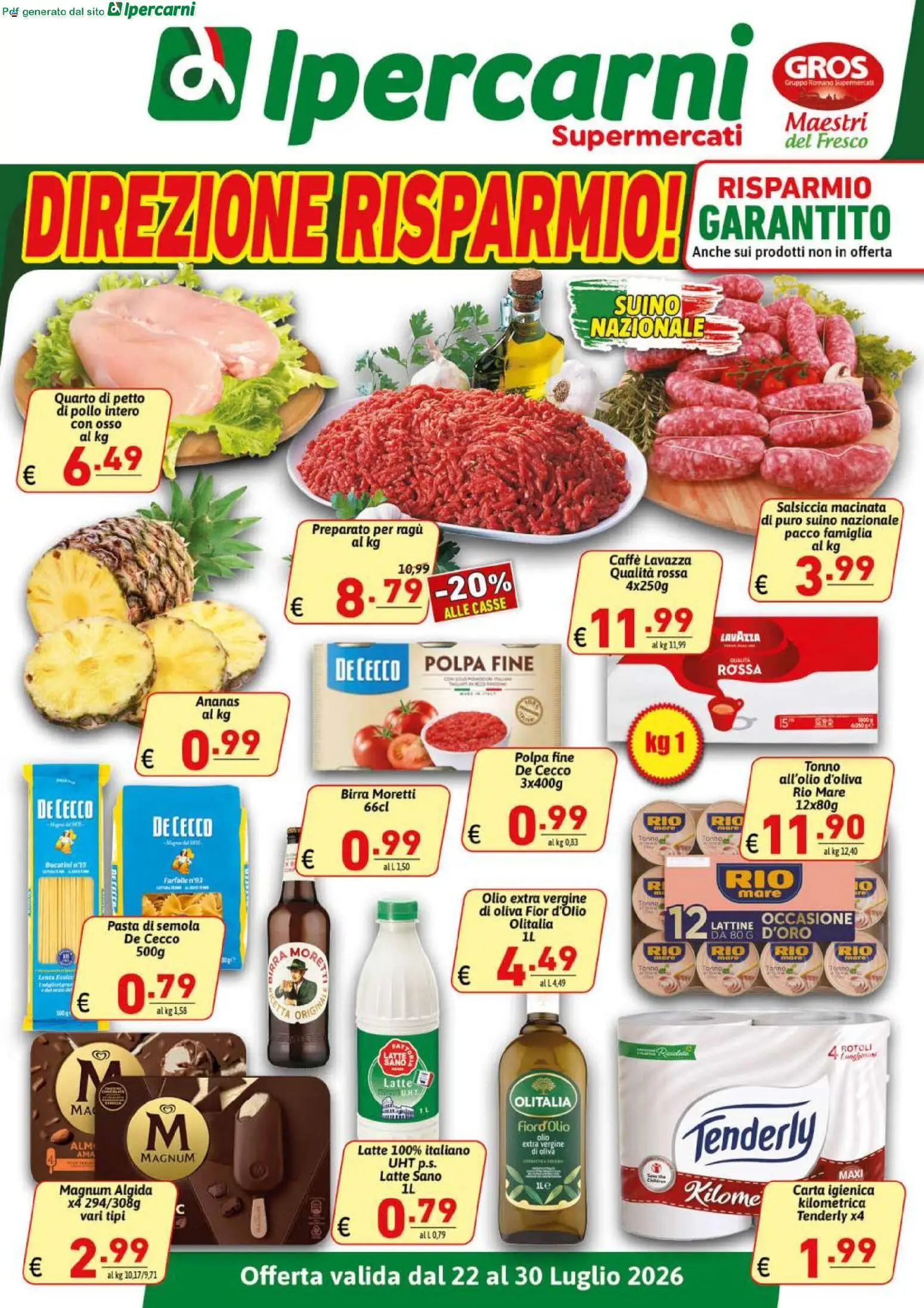 Volantino Ipercarni del 22/07/2026 | Pagina: 1 | Prodotti: Carta igienica, Caffè, Salsiccia, Olio extra vergine