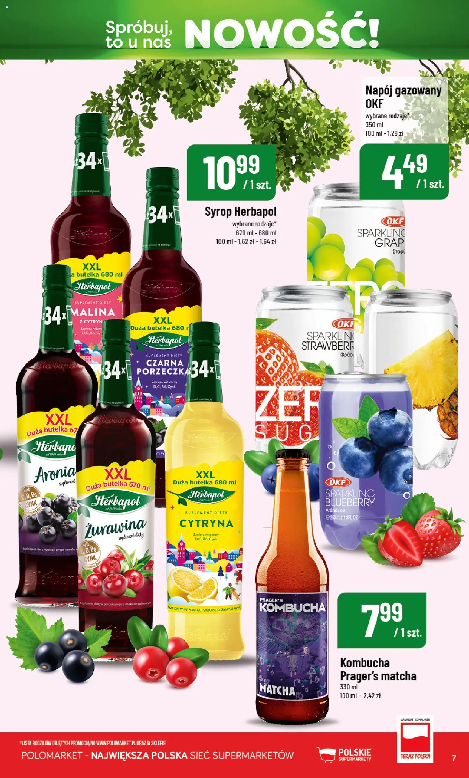 Nowa POLOmarket gazetka od jutra 11.09.2026 | Strona: 7 | Produkty: Syrop, Malina, Żurawina, Kombucha
