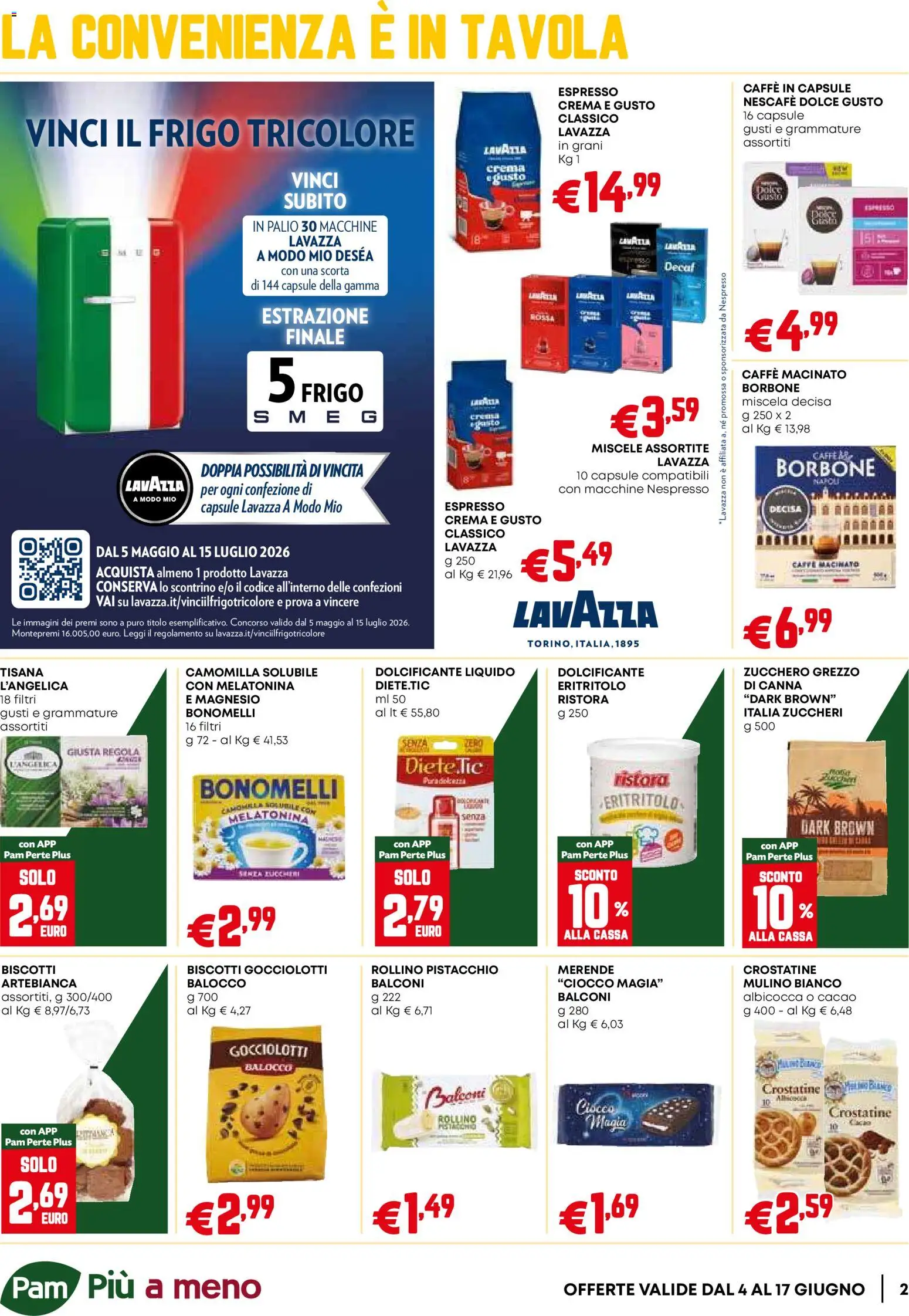 Volantino PAM del 04.06.2026 | Pagina: 2 | Prodotti: Biscotti, Crostatine, Caffe in capsule, Lavazza