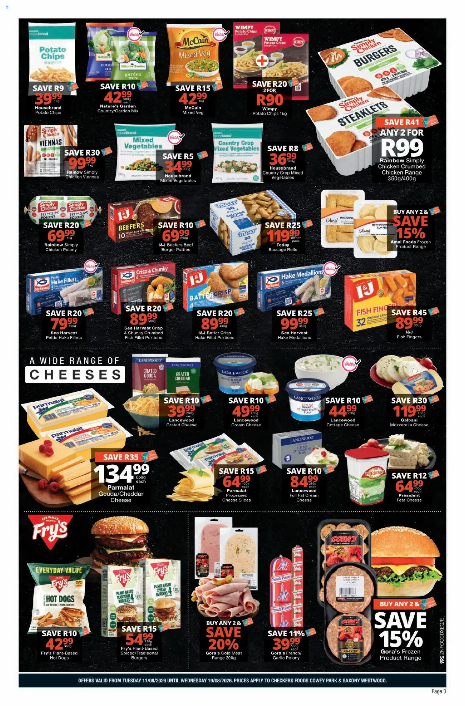 New Checkers catalogue – valid from 11/08/2026 | Page: 3 | Products: Butter, Fish, Fry's, Mozzarella